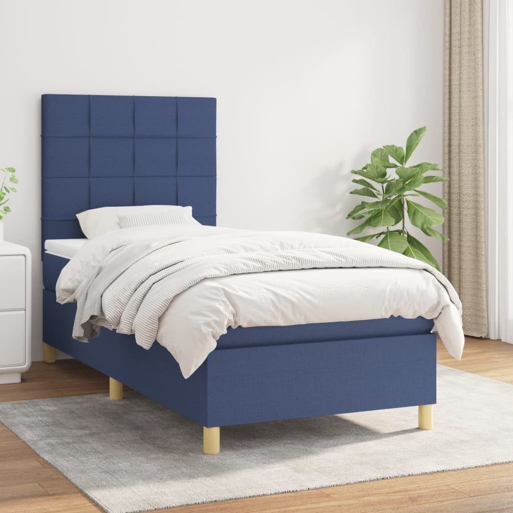 vidaXL Bett Boxspringbett mit Matratze Blau 90x190 cm Stoff