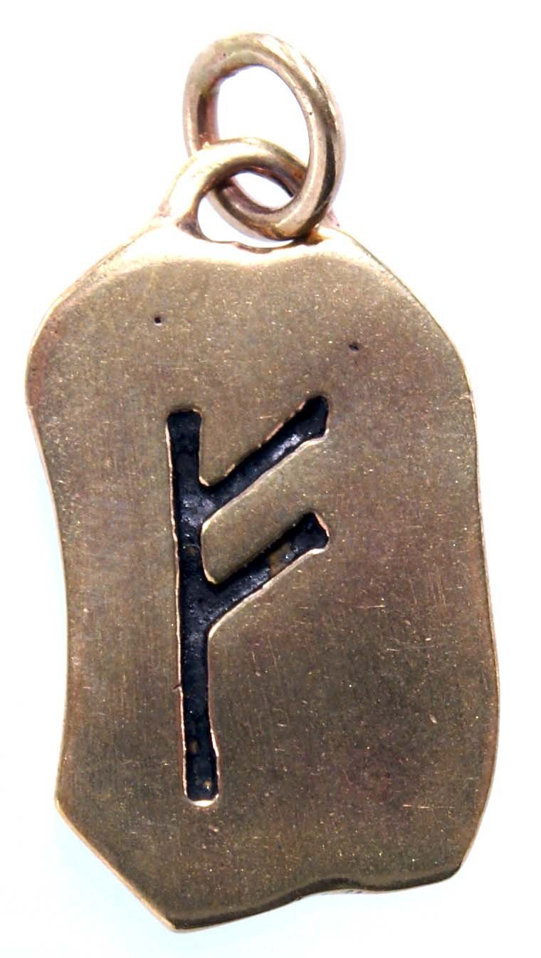 Runen Leather of Reichtum Feoh Bronze Kettenanhänger Kiss Rune Buchstabe F Rind Fehu Anhänger