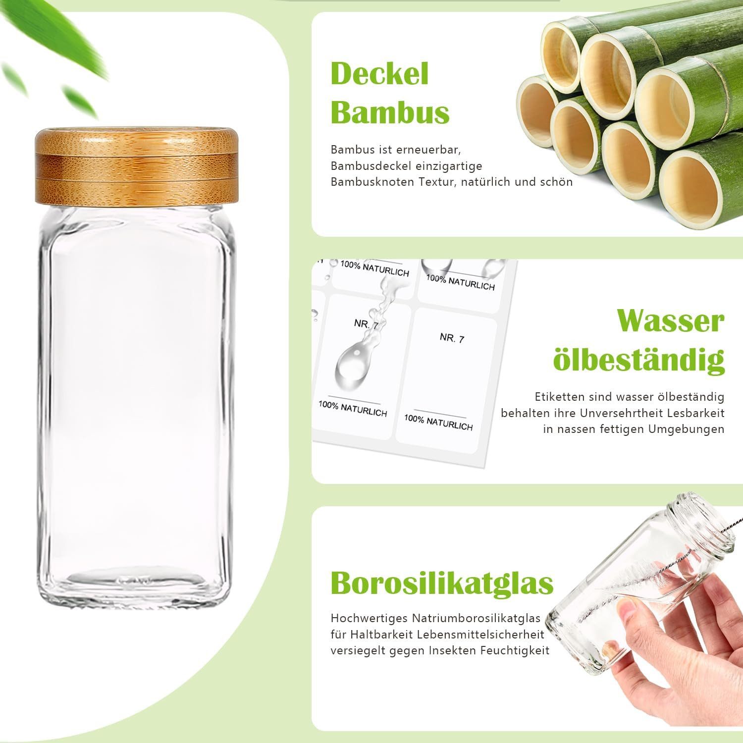 KingLux Gewürzbehälter 12Stk.Bamboo-Deckel Gewürzgläser Eckig-Set 120ml,Gew günstig online kaufen