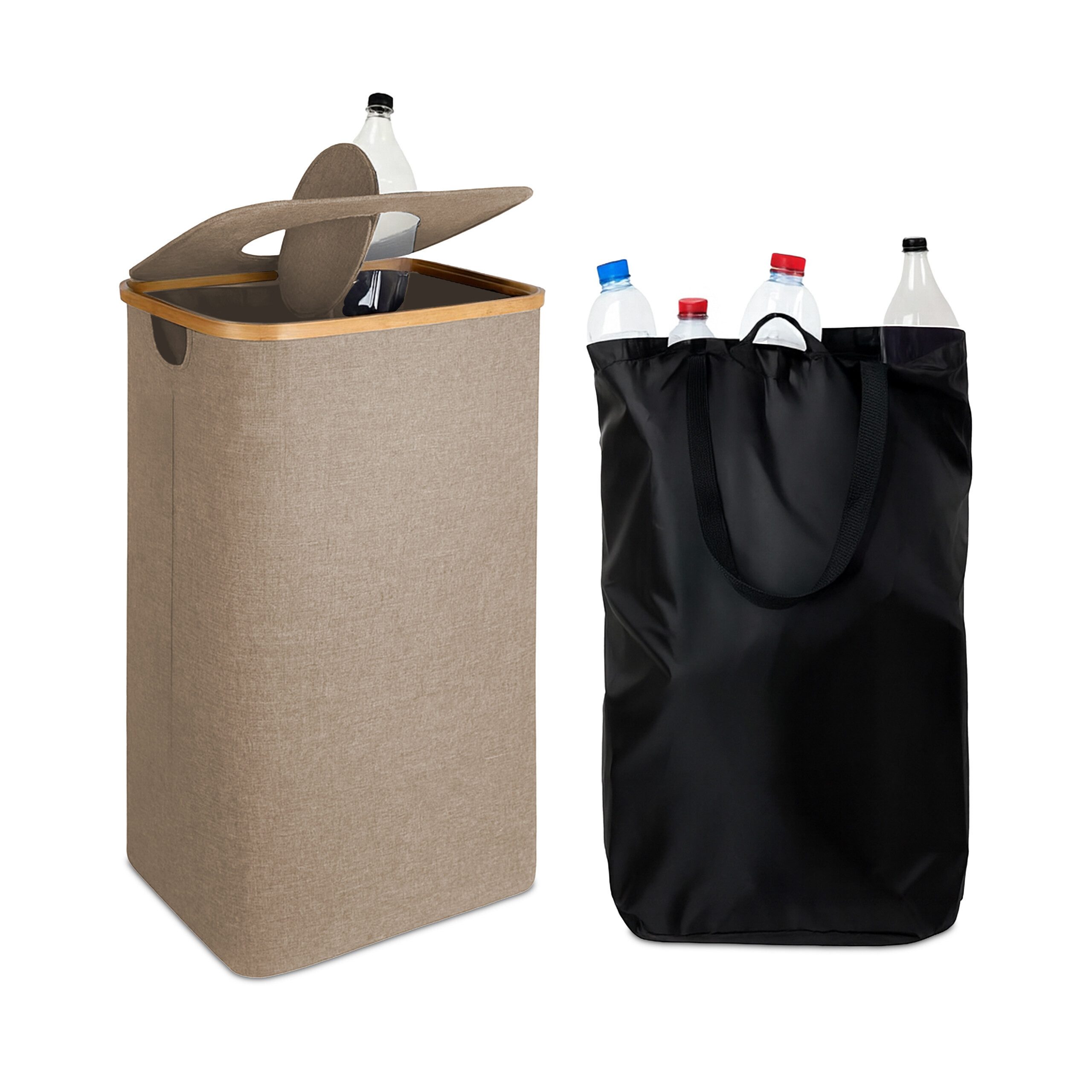 relaxdays Flaschensammler Pfandflaschen Sammelbehälter 100l (2 St), Beige