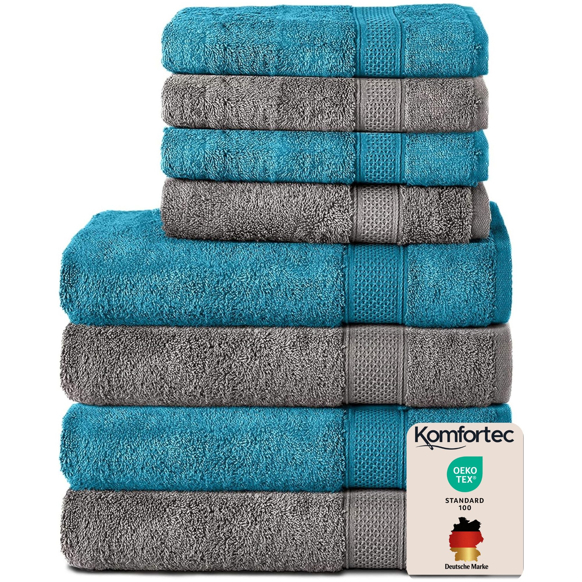 Komfortec Handtuch Set aus 100% Baumwolle, 4 Handtücher 50x100 cm und 4 Badetücher 70x140 cm, Frottee (Packung, 8-St), Duschtücher & Badehandtuch, Weich, Towel, Groß