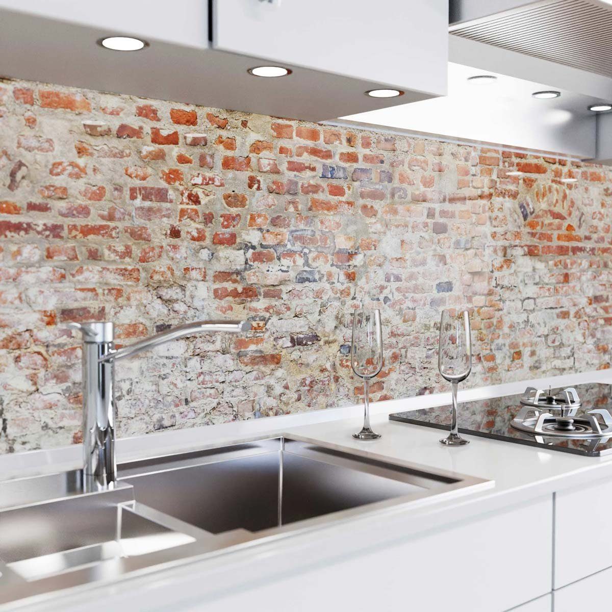 versteifte danario Küchenrückwand - Küche PET selbstklebend Ziegelmauer Spritzschutz Folie - Alte Glasoptik -