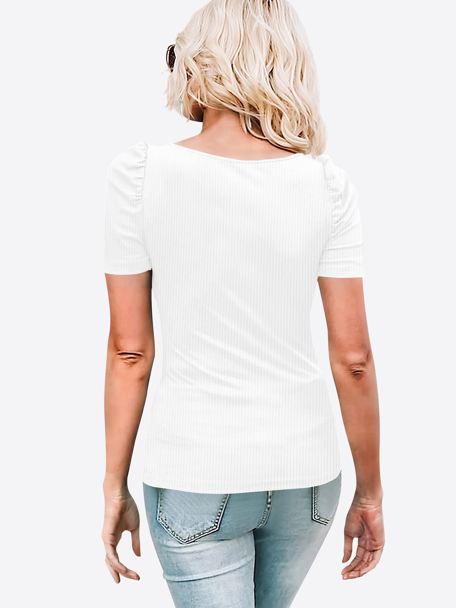 Imily Bela T-Shirt Damen Geripptes mit Puffärmeln Quadratischer Kragen und günstig online kaufen
