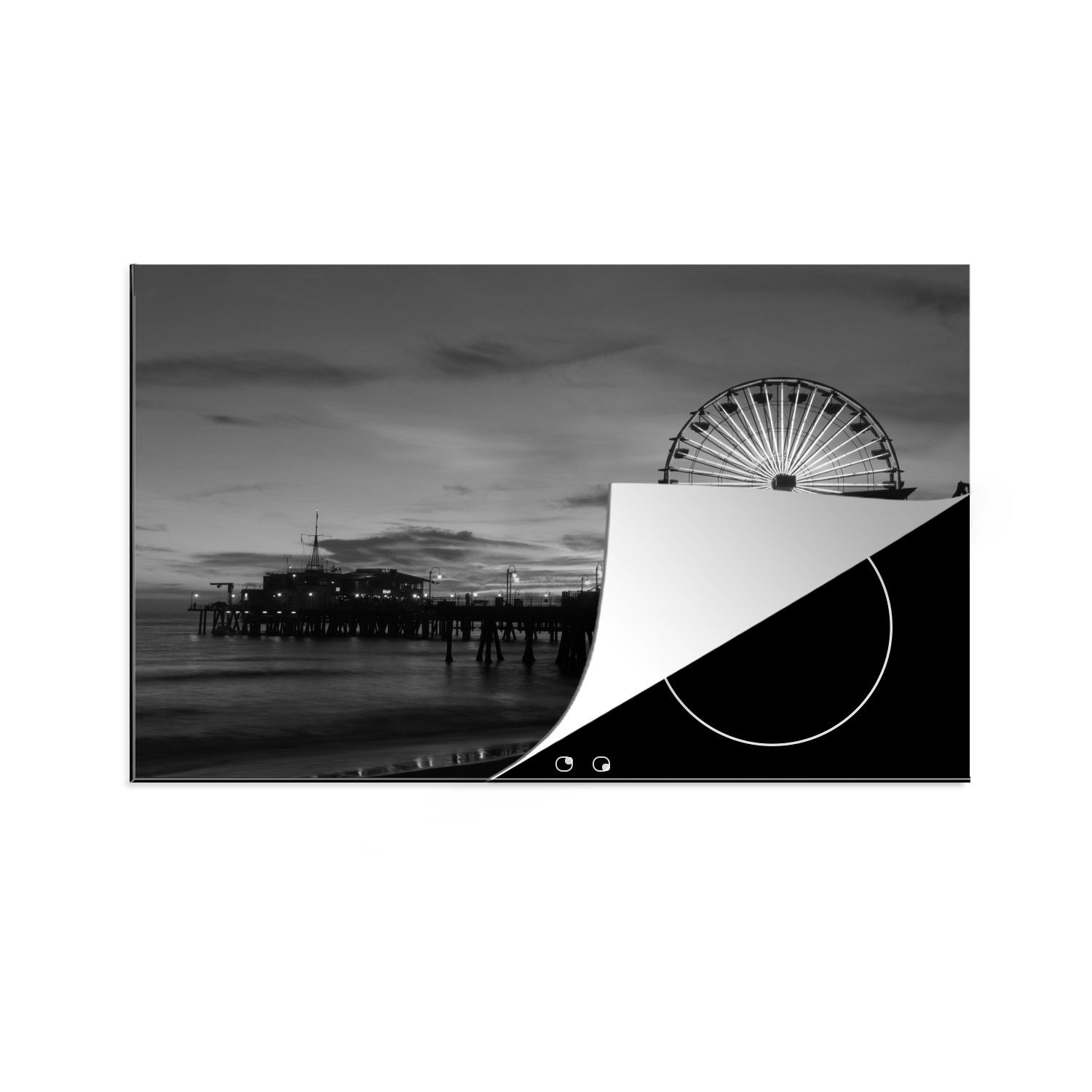 MuchoWow Herdblende-/Abdeckplatte Riesenrad - Los Angeles - Schwarz - Weiß, Vinyl, (1 tlg), 81x52 cm, Induktionskochfeld Schutz für die küche, Ceranfeldabdeckung