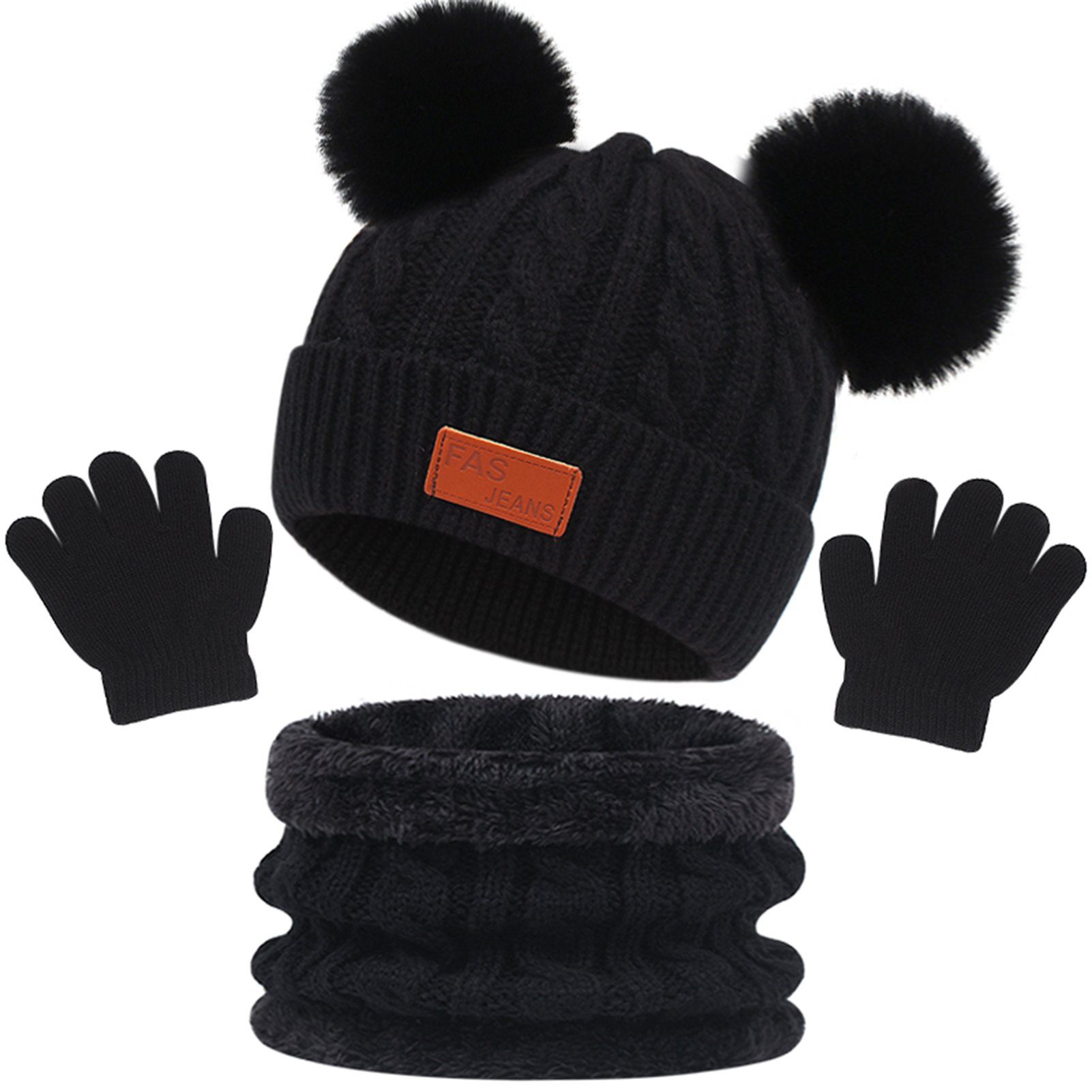 Hut Schal Kinder Mütze Kinder Set 3 Jahre, Schal 1 In Babymütze Dunkelrosa Set) Winter Set, Wintermütze Kinder für Handschuhe Schal Mütze Handschuhe (Warme Mädchen Rutaqian runder Beanie Kinder 1-4 Winter & Strickmütze