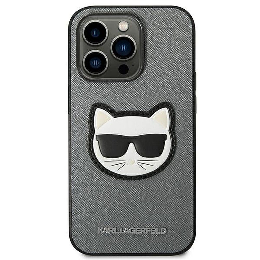 KARL LAGERFELD Handyhülle Schutzhülle Smartphonehülle Rückschale 6,7 Zoll, 3D-Choupette-Aufnäher, Saffiano-Optik, Hardcase