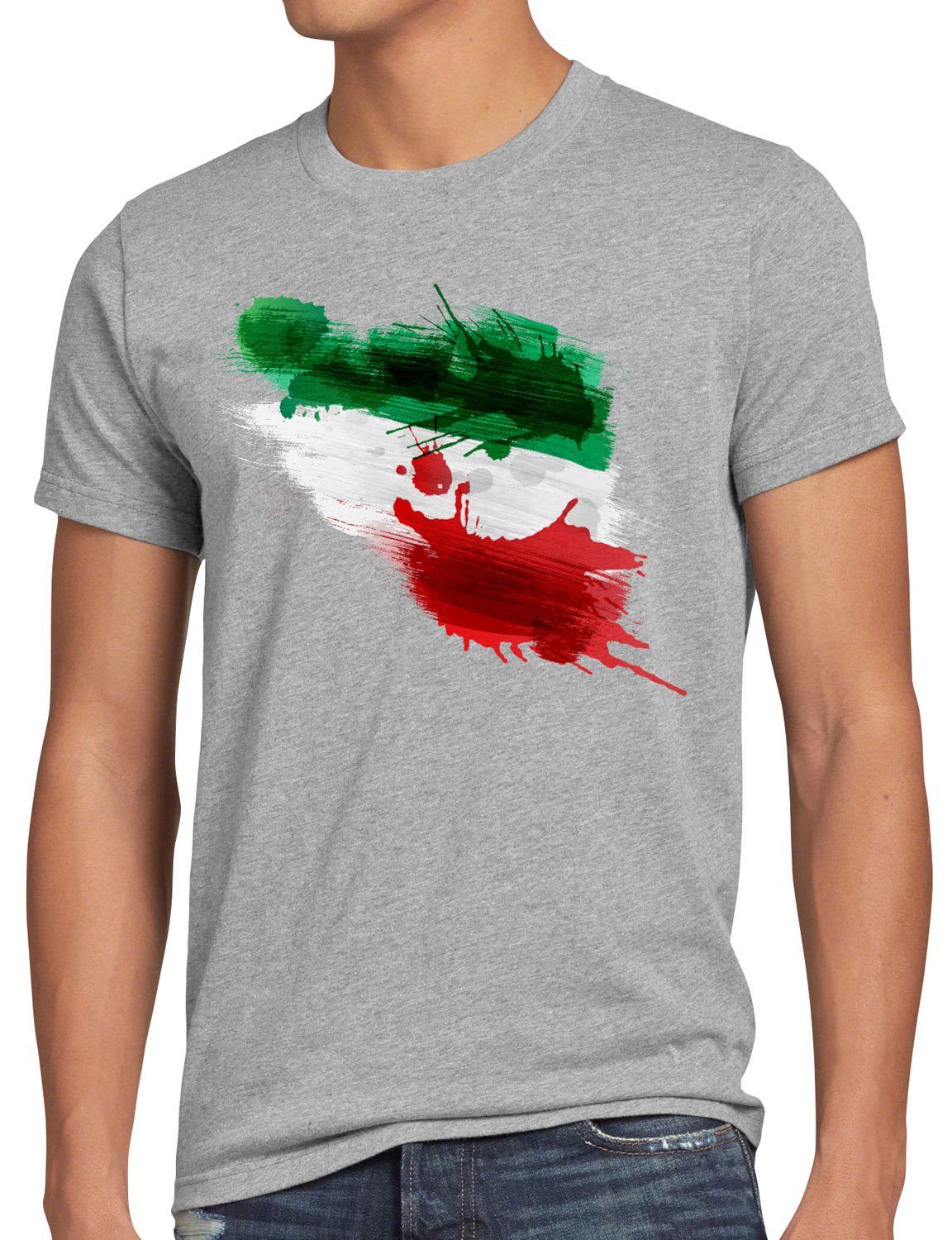 style3 Print-Shirt Herren T-Shirt Flagge Iran Fußball Sport Teheran WM EM Fahne grau meliert