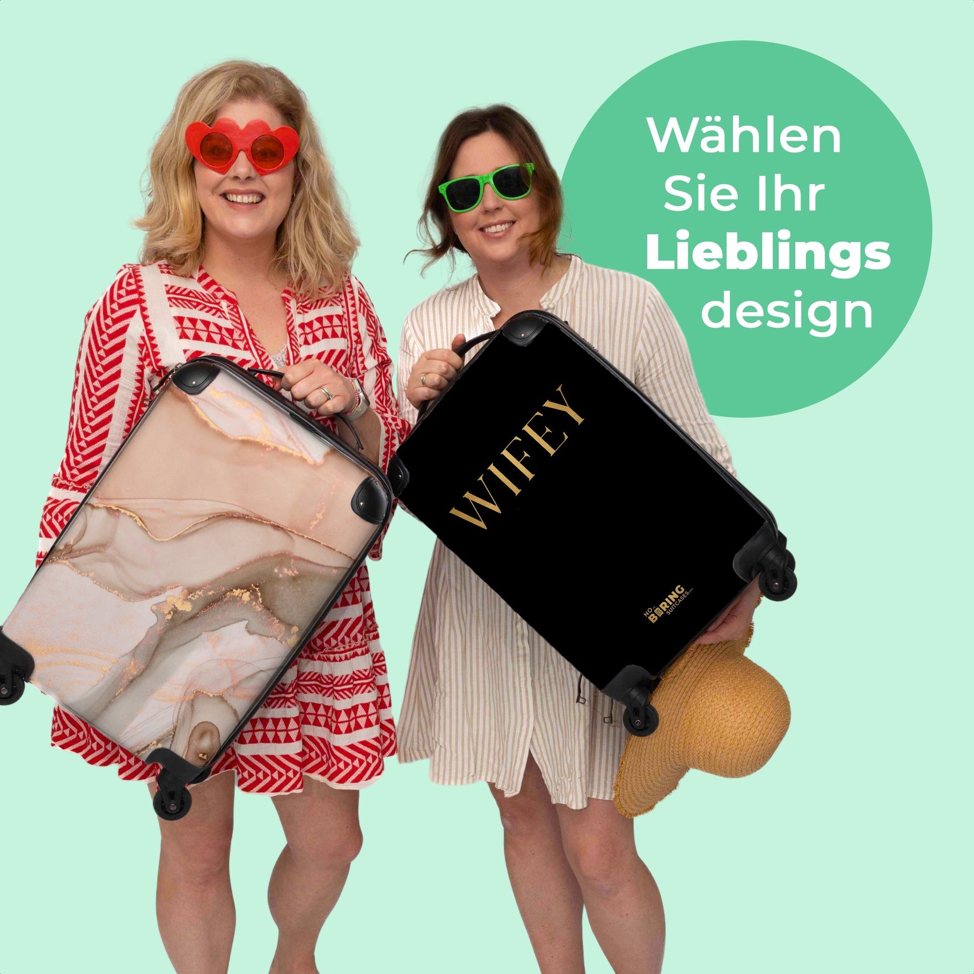 - mit Rollen, Frau, Rollen 4 Reisekoffer Trolley - Wifey - Zitate Rollkoffer - 4 Kleine Schwarz NoBoringSuitcases.com© Handgepäck Handgepäck-Trolley Cabin 55x35x20cm Gold -