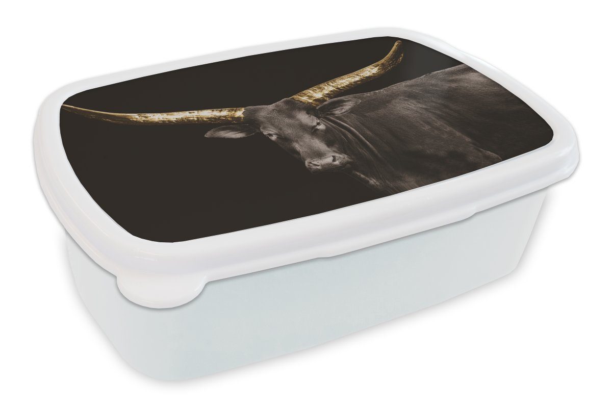 MuchoWow Lunchbox Kuh - Gold - Schwarz, Kunststoff, (2-tlg), Brotbox für Kinder und Erwachsene, Brotdose, für Jungs und Mädchen weiß