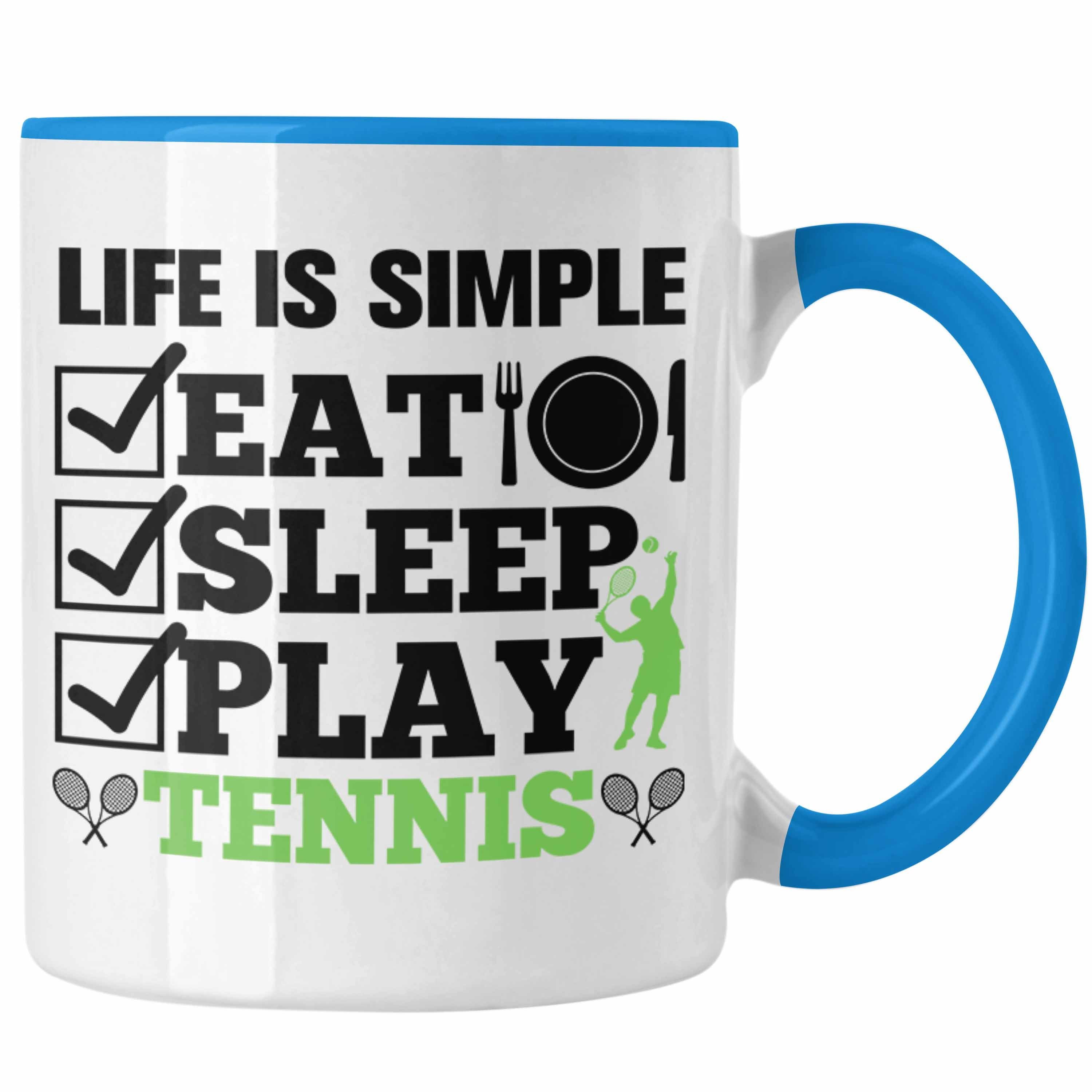 Trendation Tasse Trendation - Männer Tennis Spruch Frauen Sleep mit Blau Tennisspieler Tennis Tasse für Geschenk Eat für