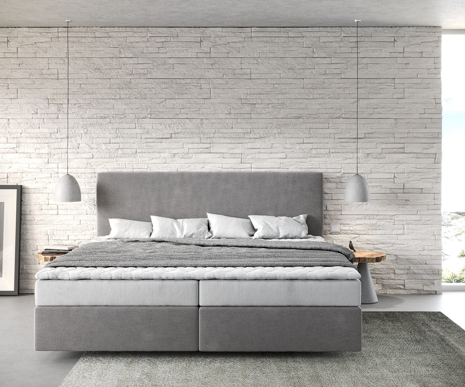 DELIFE Boxspringbett Dream-Well, Mikrofaser Grau 200x200 günstig online kaufen