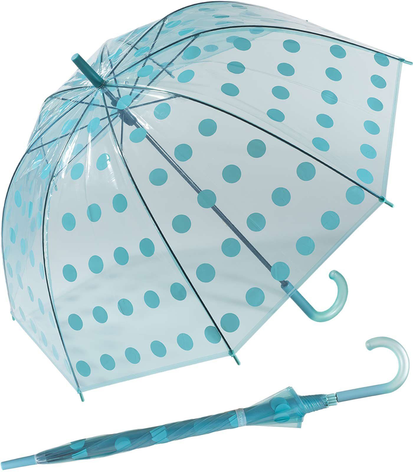HAPPY RAIN Stockregenschirm großer transparenter Glockenschirm Big Dots, bunte Punkte bringen Farbe in das nasse Grau