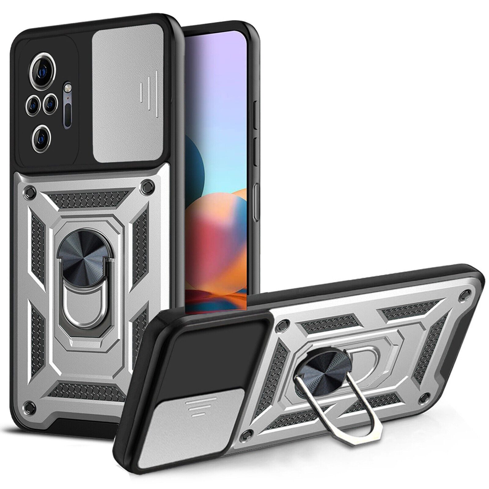 betterfon Handyhülle Panzerhülle für Xiaomi Redmi Note 10 Pro mit Kameraschutz & Ringhalter, Outdoorhülle mit Smartstand und Silikonkern