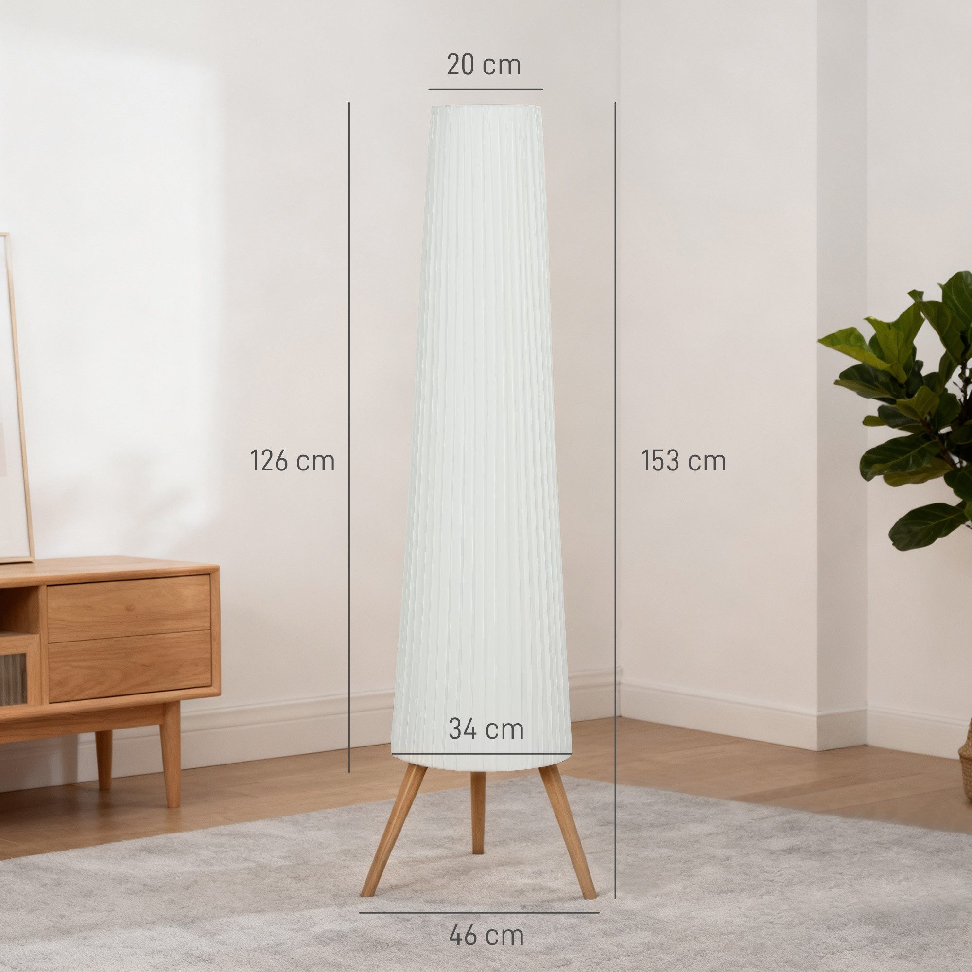 HOMCOM Stehlampe LED Dimmbar, Holz mit Dreibein, Stehleuchte mit Fußschalter, Dimmfunktion, LED fest integriert, Warmweiß, für Wohnzimmer Schlafzimmer, Weiß