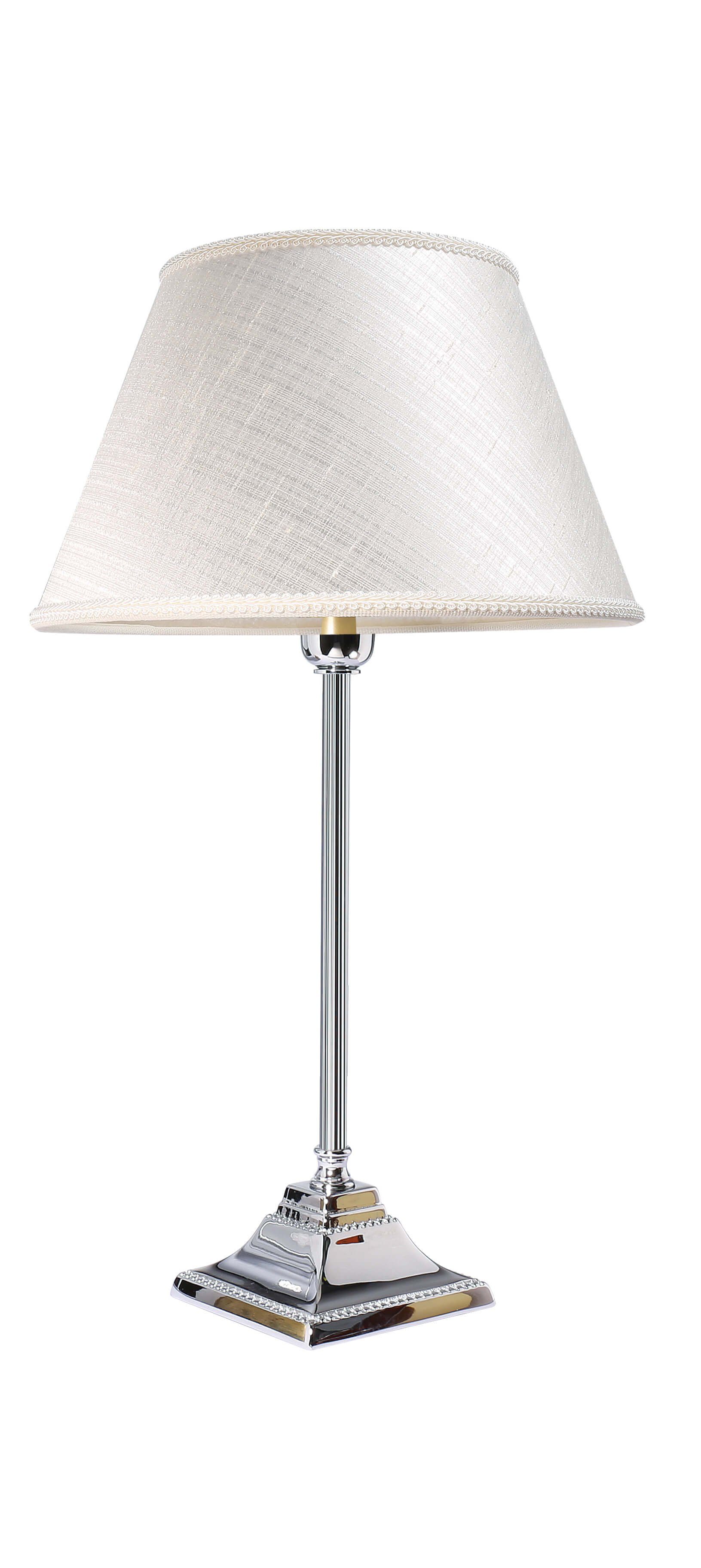 Licht-Erlebnisse Nachttischlampe DUMIA, ohne Leuchtmittel, Klassische Tischlampe Messing Stoff H:30cm E14 Premium Schlafzimmer