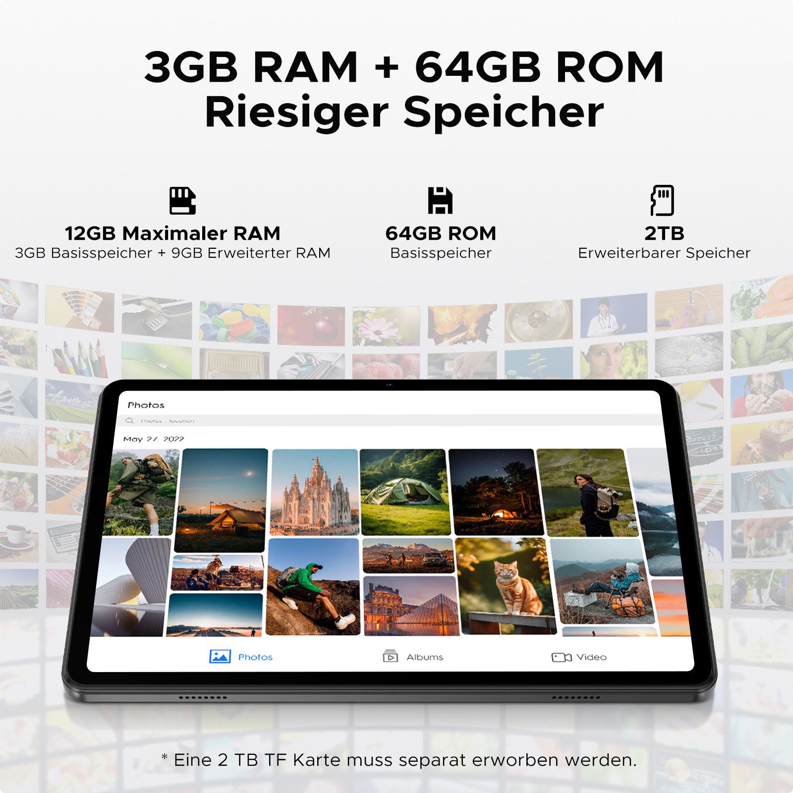 DOOGEE TAB A9 Tablet 10 Zoll, Android Tablet, 64GB ROM (TF 2TB), 5G WiFi Tablet (10.1", 64 GB, Android 15, Wifi, Android 15, 12(3+9)GB RAM, 8MP Kamera, GMS, Bluetooth 5.0, Face ID)