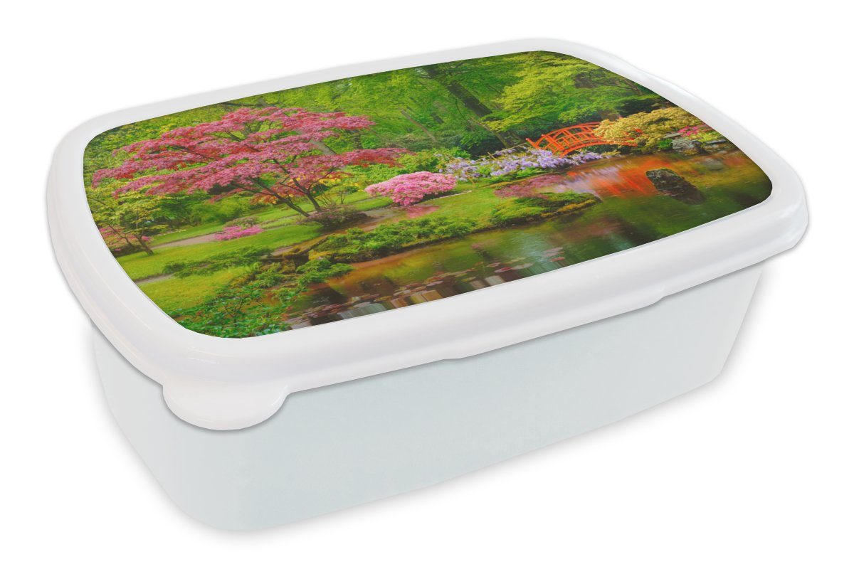 Erwachsene, Bäume Jungs Botanisch Lunchbox - und Japanisch - und Brotbox weiß Brücke Blumen, Kunststoff, MuchoWow für - (2-tlg), für Kinder - Mädchen Brotdose,