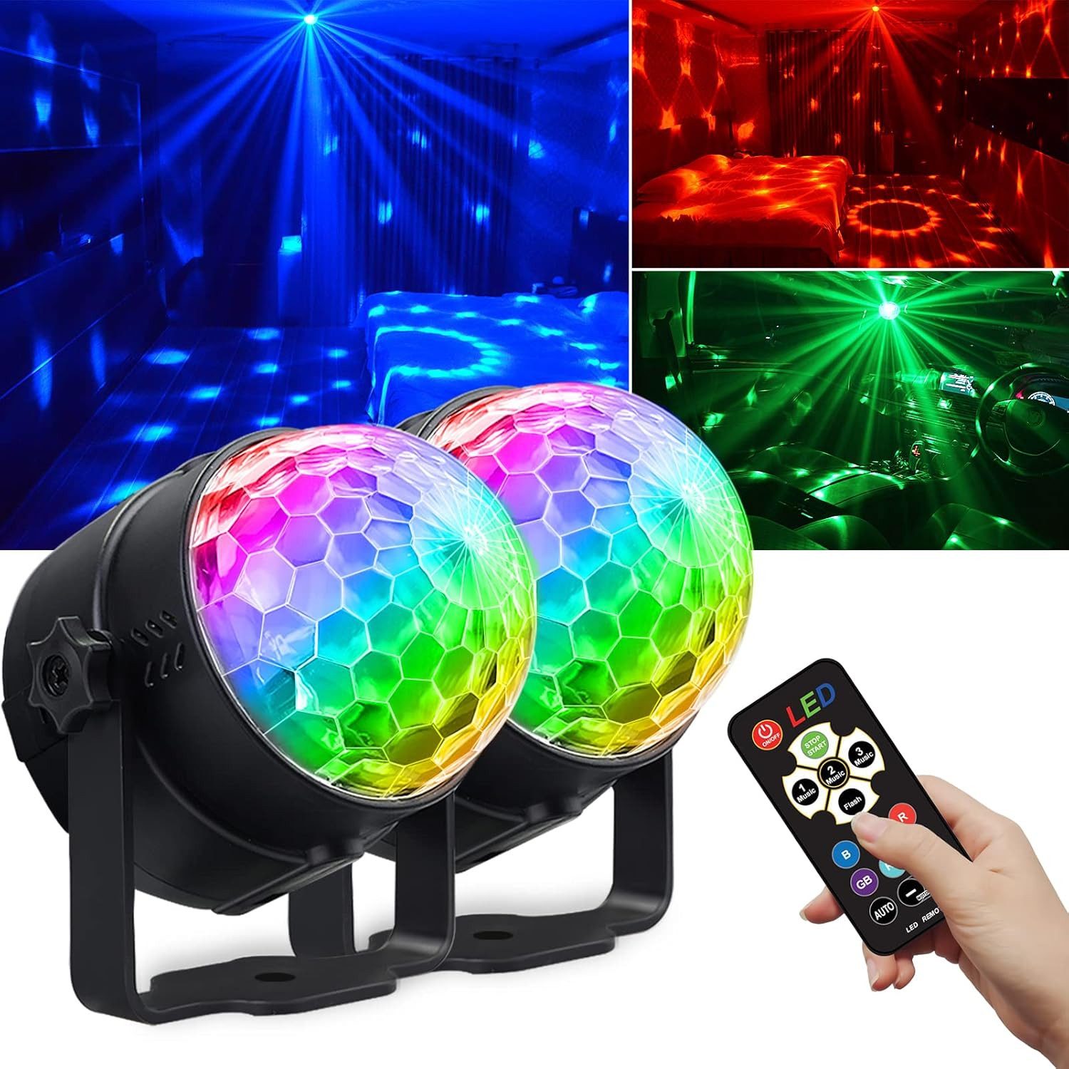 Athlix Discolicht Discokugel LED DJ Party Licht 360° Rotation mit Fernbedienung, LED fest integriert, 40m Reichweite, bis 60m², 7 Farbmuster
