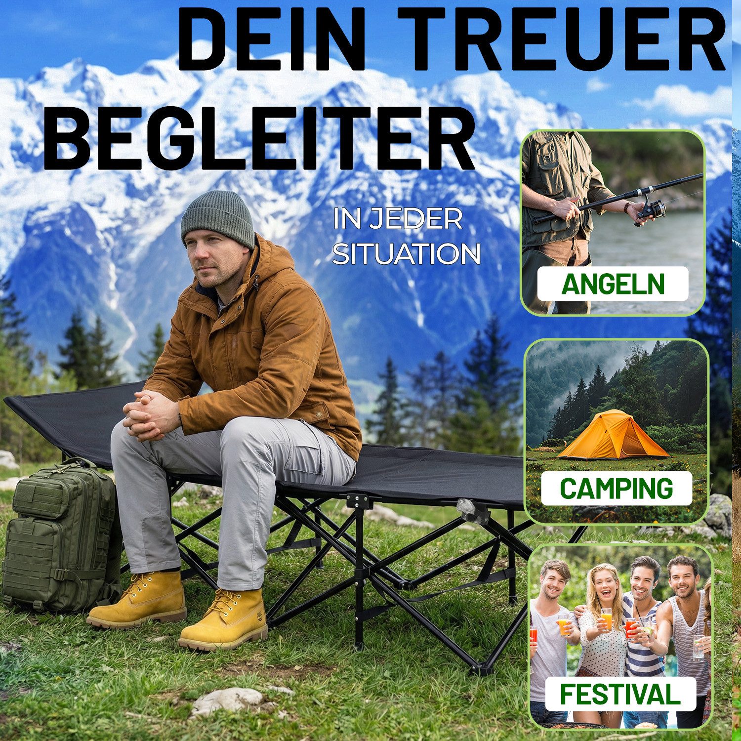 kehot Klappbett Campingbett Feldbett Klappbar 188x64x49 cm, mit 4 cm Polsterauflage (Faltbare Relaxliege aus Oxford-Gewebe,stabilem Stahlgeerüst,Tragetasche, Ve – Bild 5 von 5
