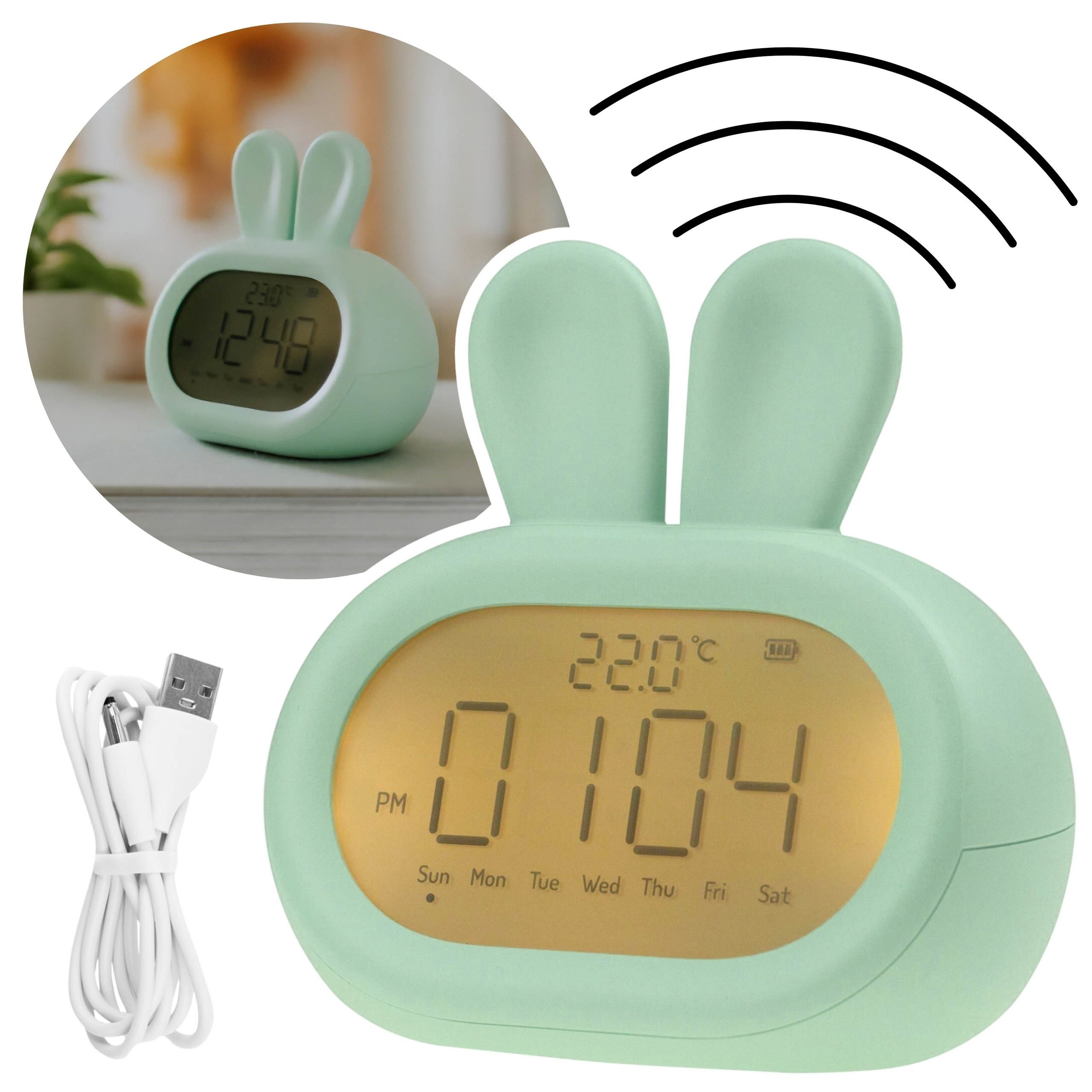 Mary's Kinderwecker Mary's Kinder-Wecker mit Display – Kaninchen-Design, grün, USB
