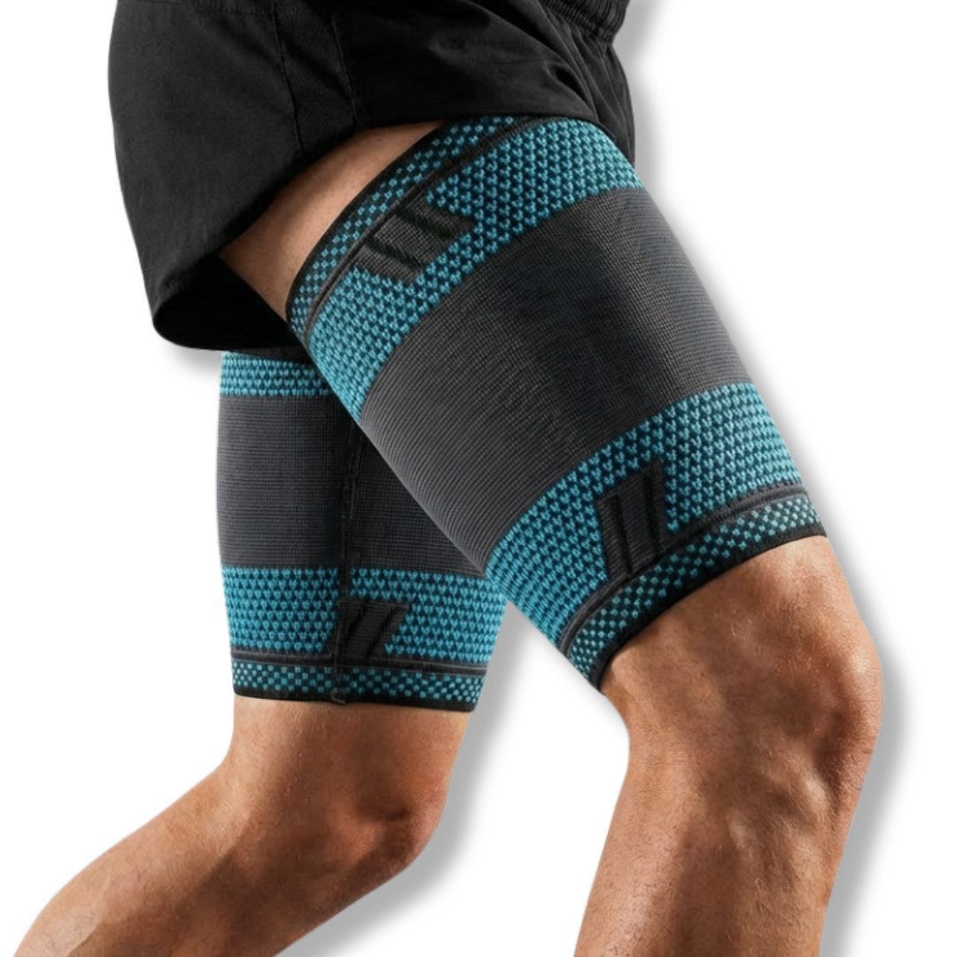 AGILE NOW Oberschenkelbandage Oberschenkel Kompression Stabilisator (Hochwertige Oberschenkelbandagen), Rutschfeste Oberschenkelbandage für Männer & Damen (2 Stück)