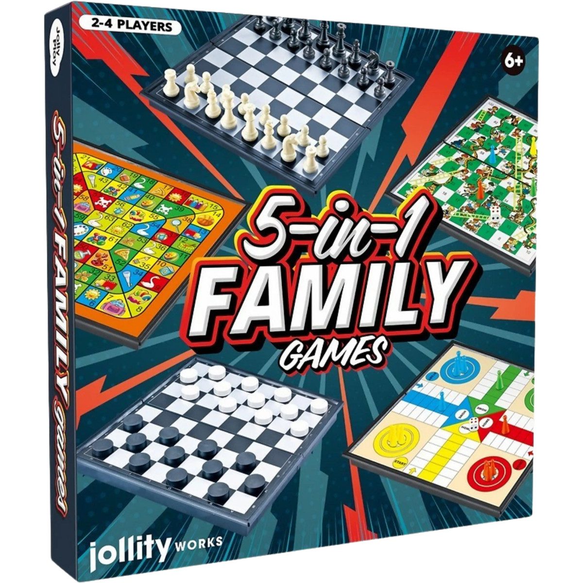 Jollity Spiel 5-in-1 Familienspiele Brettspiel Sammlung Spielesammlung ab 6 Jahren