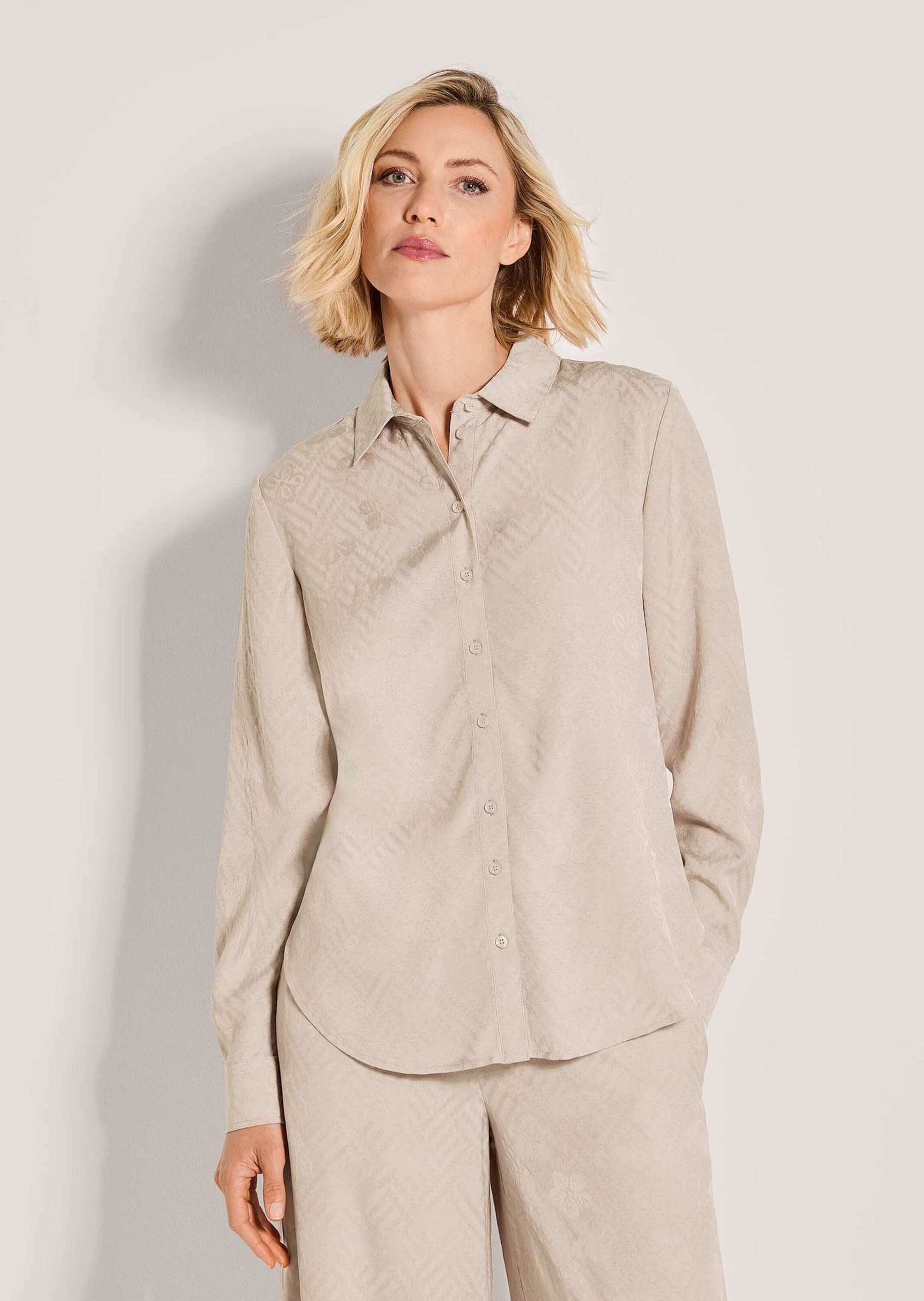 MADELEINE Hemdbluse Jacquardbluse mit zartem Muster Leichte Sommerbluse mit Hemdkragen, Knopfleiste und Langarm