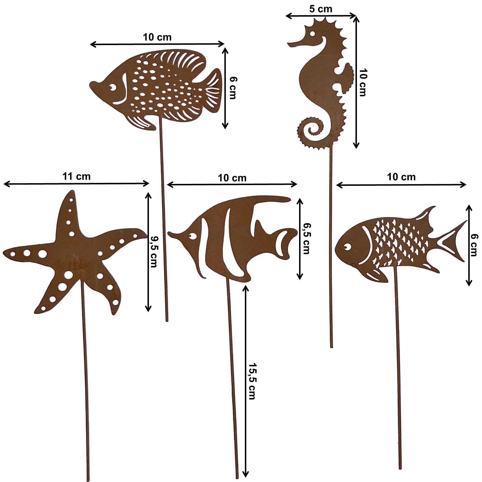 Fischen UNUS GARDEN Seestern mit Seepferdchen Gartenstecker Rost Stecker und