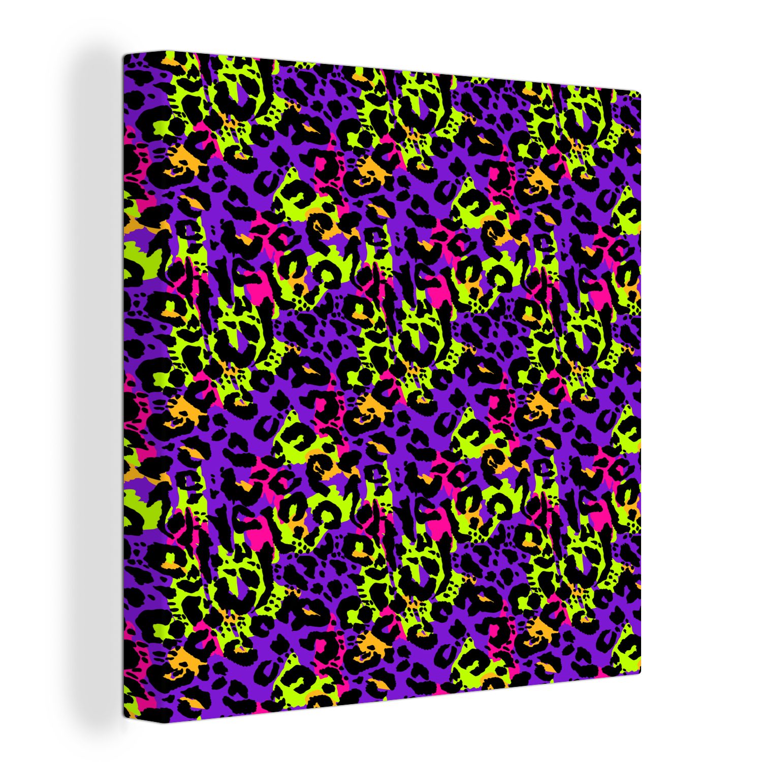 OneMillionCanvasses® Leinwandbild Tiermuster - Neon - Lila - Gelb, (1 St), Leinwand Bilder für Wohnzimmer Schlafzimmer