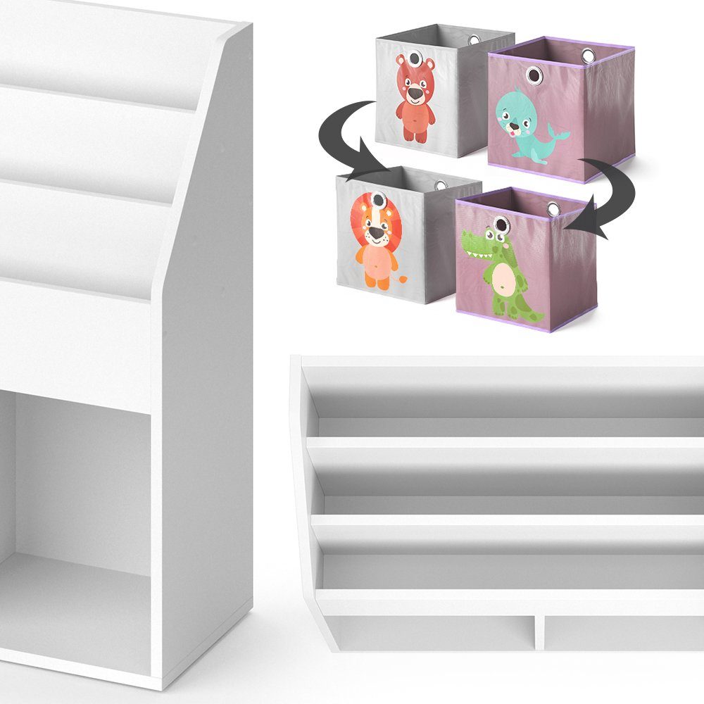 Vicco Kinderregal – Spielzeugablage Bücherregal Violett) Weiß (Grau, Weiß (matt) LUIGI Faltboxen +