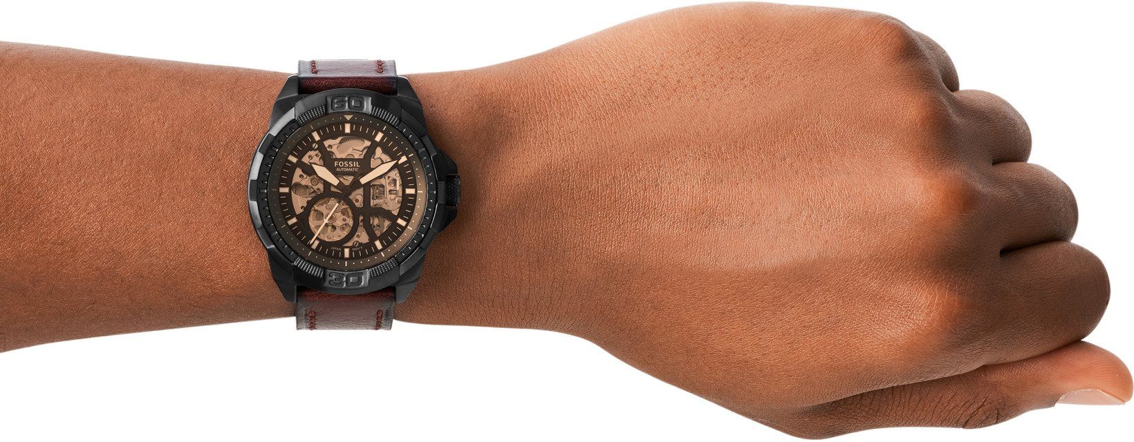 Fossil Automatikuhr BRONSON ME3219, Armbanduhr, Herrenuhr, mechanische Uhr, Lederarmband