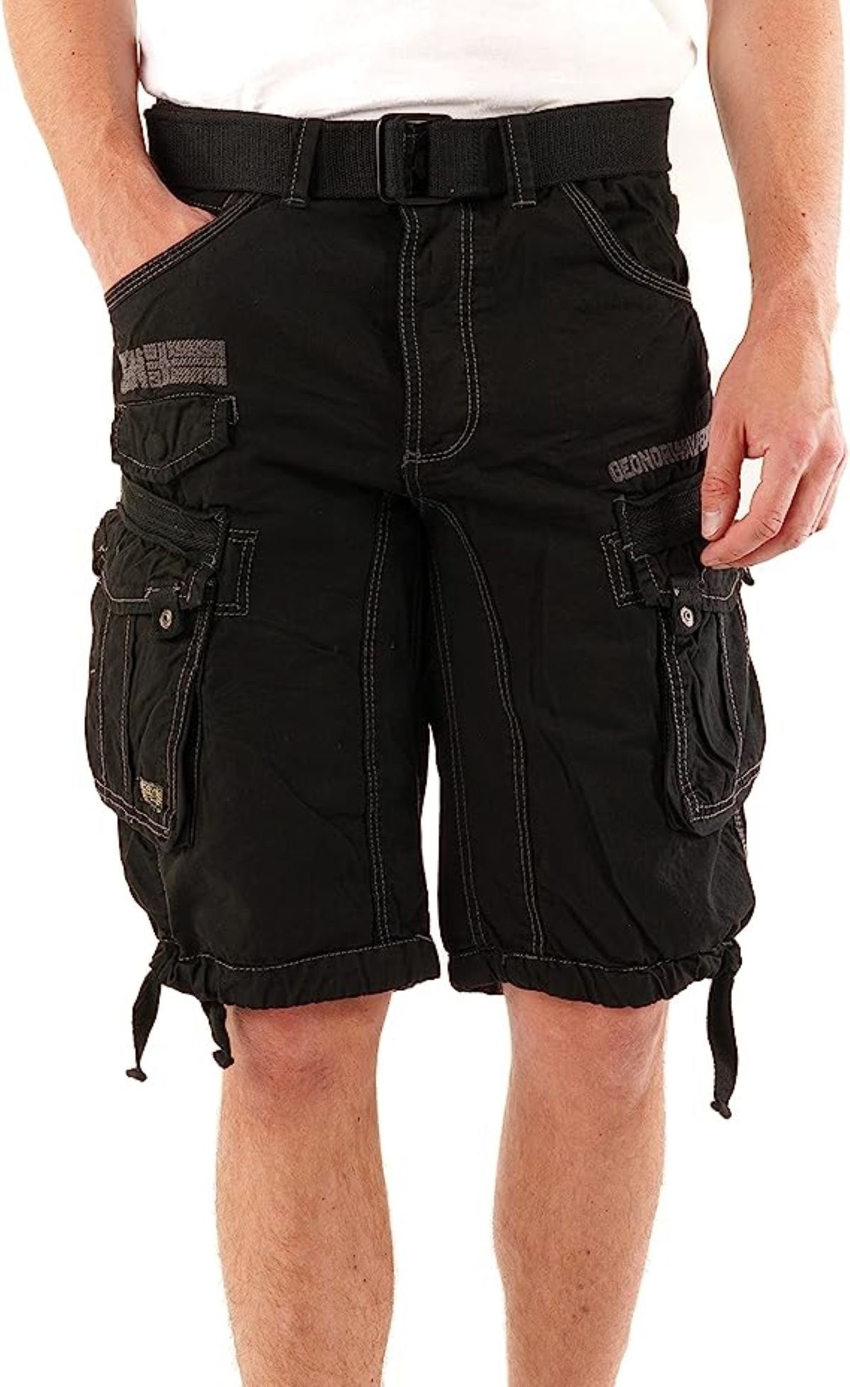 Norway 1-tlg) Gürtel Hose schwarz kurze Cargoshorts Geographical Neu (Packung, Herren Brpanoramique Mit