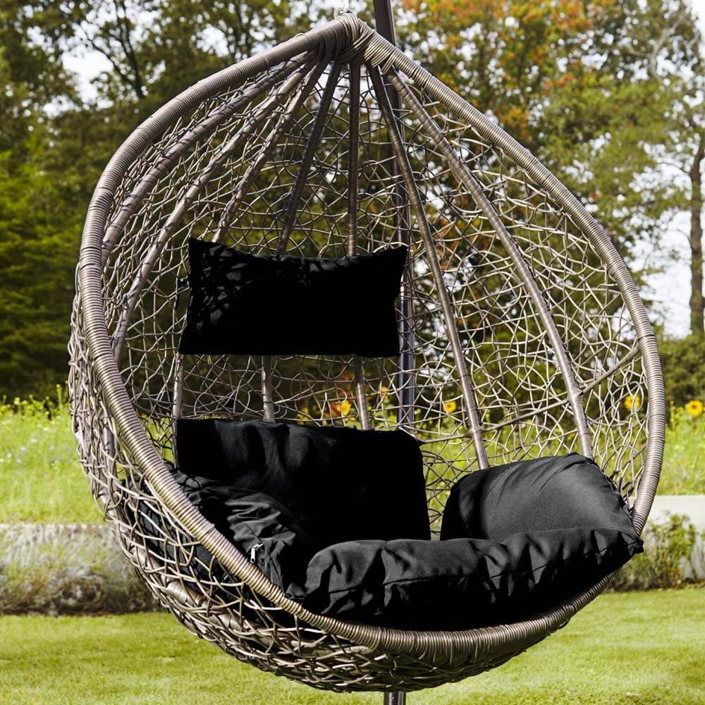 HOME DELUXE Hängesessel CIELO (Inklusive Gestell, Sitz-, Seiten- und Rückenkissen), 123 x 200 cm, Polyrattan, Rattansessel, Outdoor Schwebeliege – Bild 3 von 5