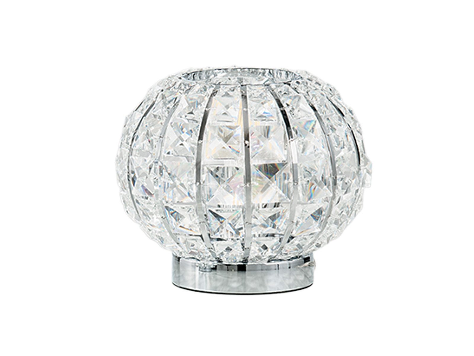 LUCE Design LED Nachttischlampe Chrom & K9 Glas-Kristalle, Kugel 20cm, Dimmfunktion, LED wechselbar, Warmweiß, ausgefallene Designer Tischlampe mit E27 Leuchtmittel dimmbar