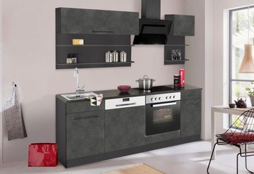 HELD MÖBEL Küchenzeile Tulsa, mit E-Geräten, Breite 210 cm, schwarze Metallgriffe, MDF Fronten