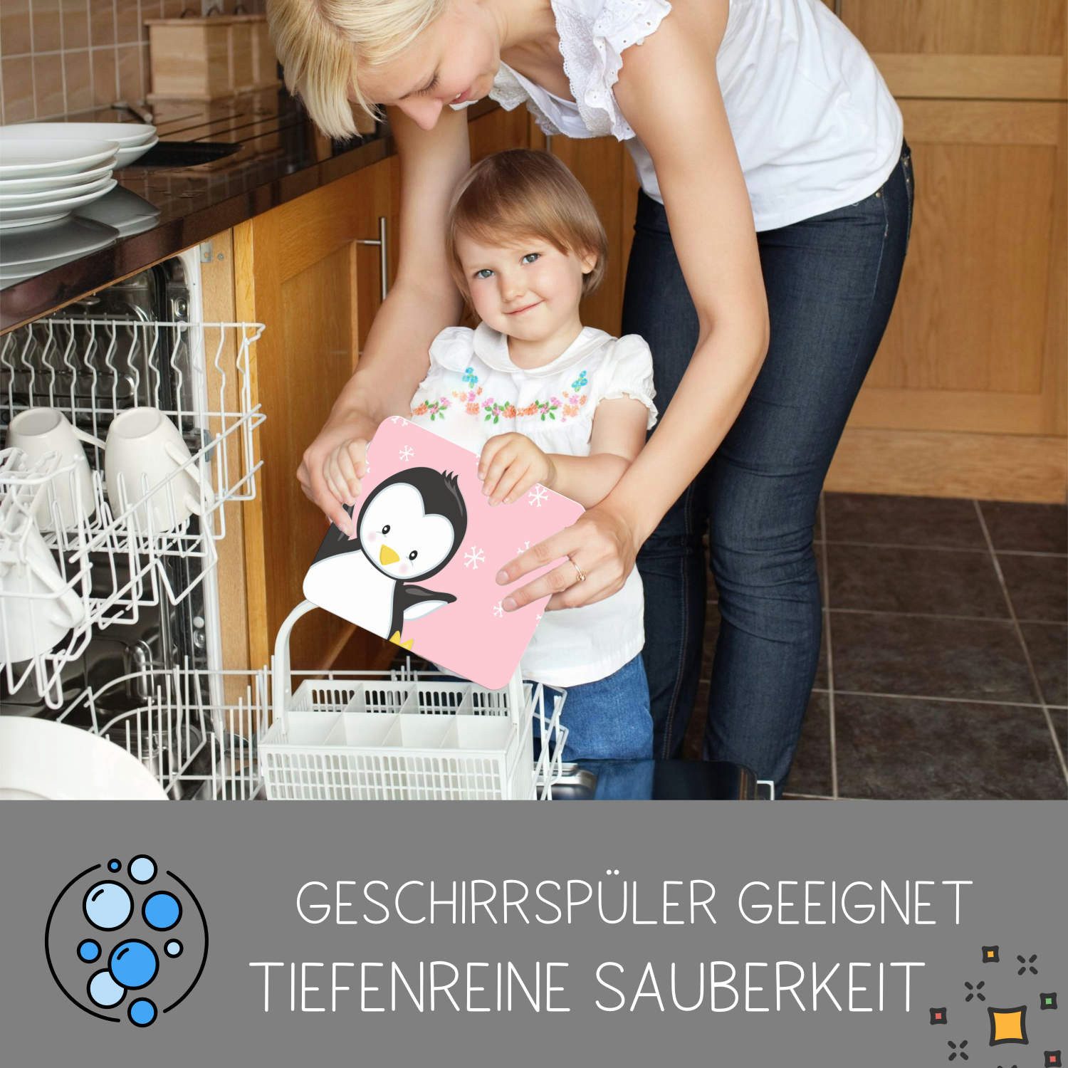 CreaDesign Frühstücksbrett Kinder Pinguin Brettchen, Kunststoff, 20x25 cm, Kunststoff, (1-St)