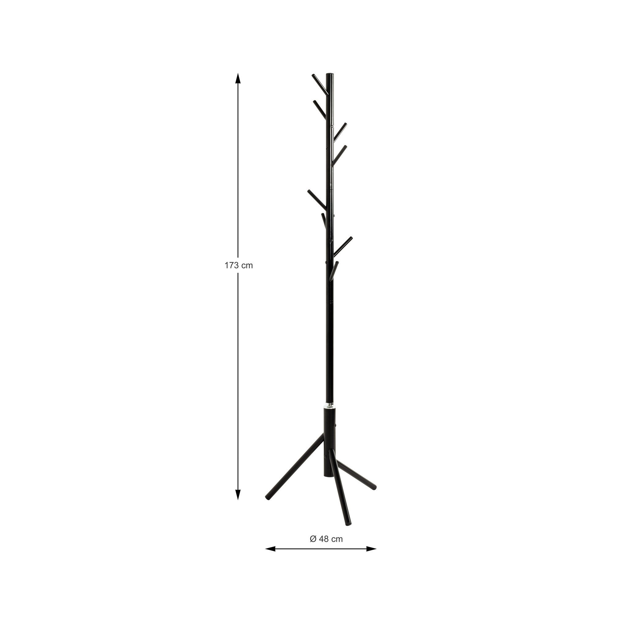 HAKU Garderobenständer, (1 St), schwarz lackiert Stahlrohr 8 Haken 48x173cm