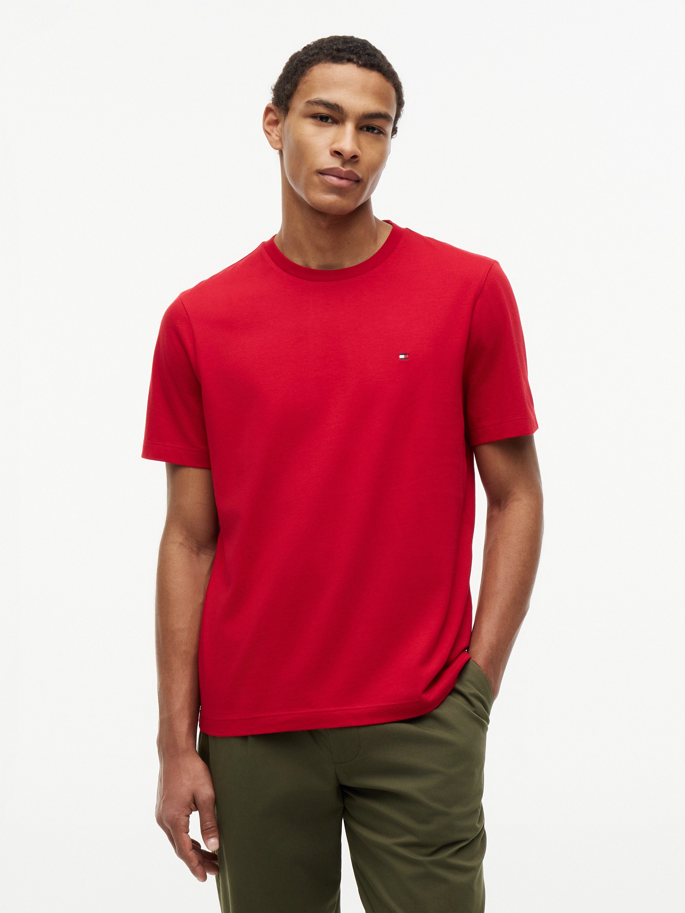 Tommy Hilfiger T-Shirt ESSENTIAL REGULAR FIT SOLID mit Stickerei unifarben, casual, Baumwolle, Rundhals