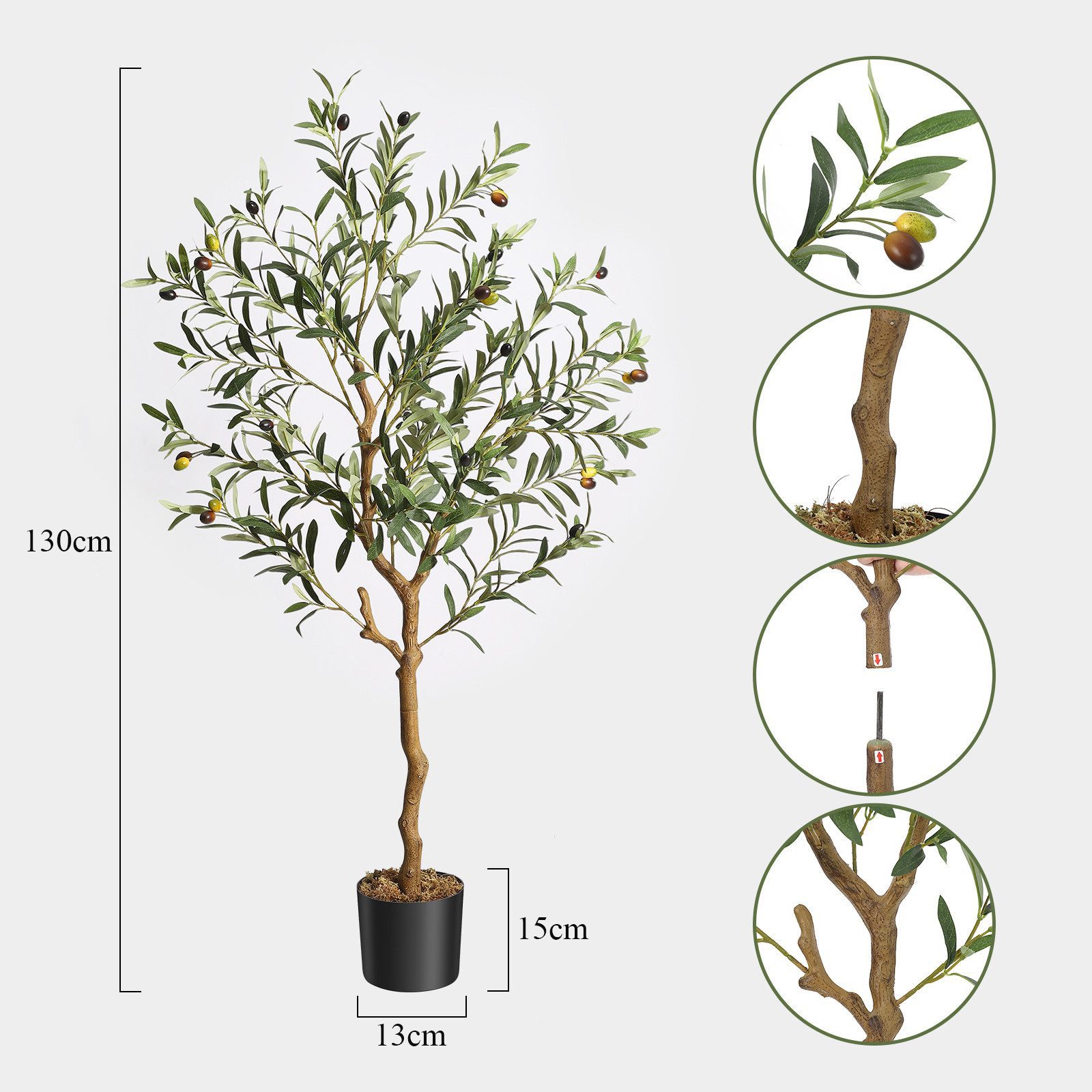 Kunstbaum Künstlicher Olivenbaum Künstliche Pflanzen Höhe 120cm/150cm/180cm Olive, GarveeMore, Höhe 120 cm