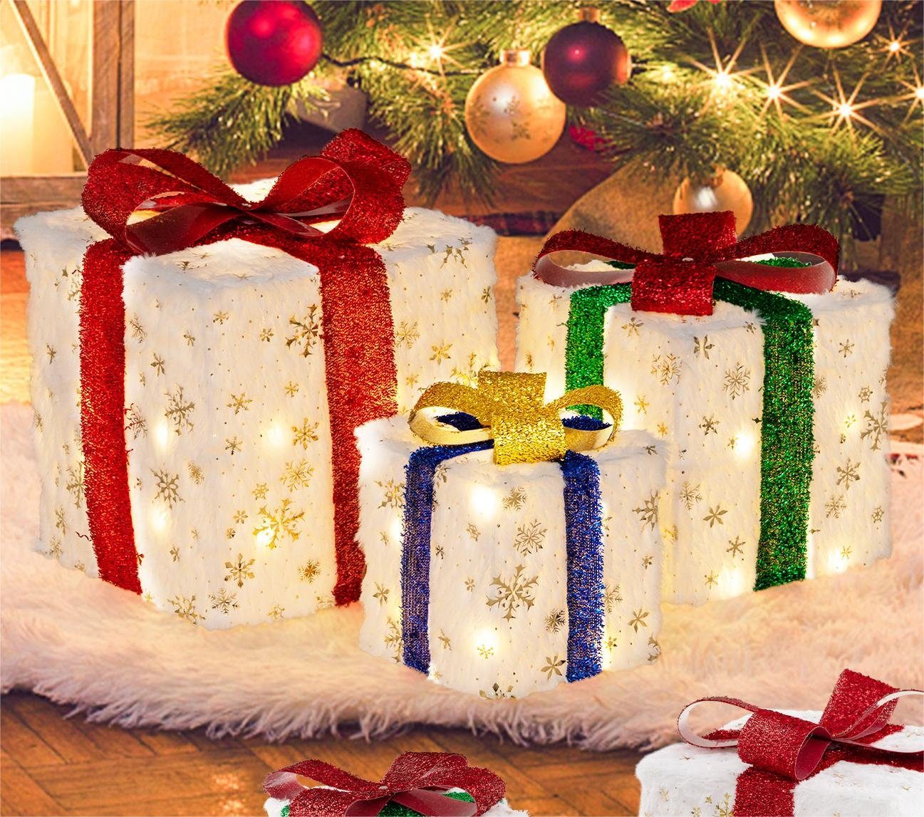 COSTWAY Weihnachtsfigur, 3er Set Geschenkboxen mit günstig online kaufen