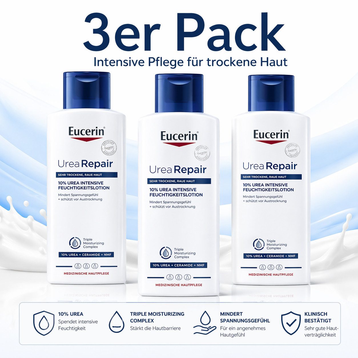 Eucerin Körpercreme 3er Pack Eucerin Urea Repair Intensivlotion 250 ml, für trockene Haut Spar-Set, mit 250 ml Inhalt