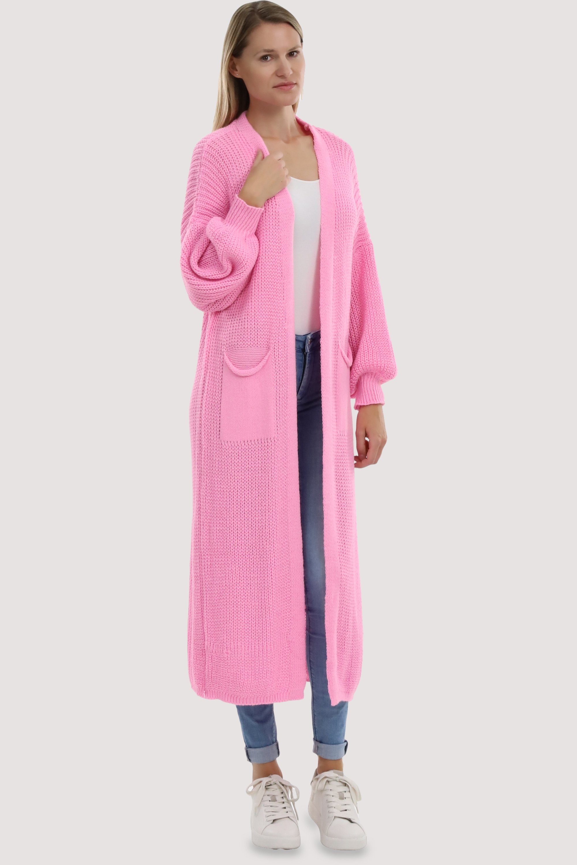 malito more than fashion Longstrickjacke 3151 offene lange Strickjacke in Grobstrick-Optik rosa