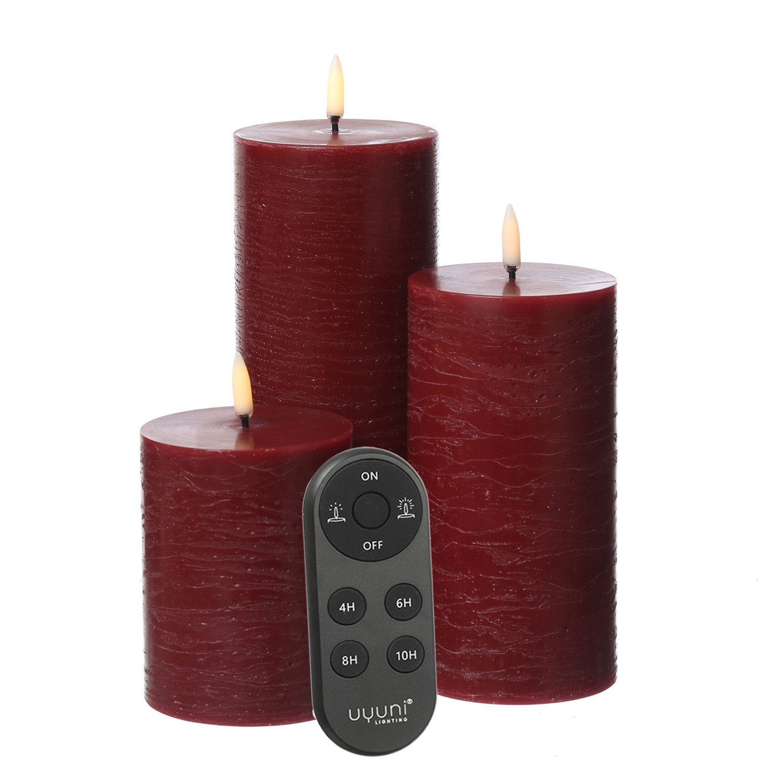 UYUNI Lighting LED-Kerze LED Kerzenset PIA Uyuni Rustik-Optik 3 Größen rot mit Batterien Fernb., LED Classic, warmweiß (2100K bis 3000K)