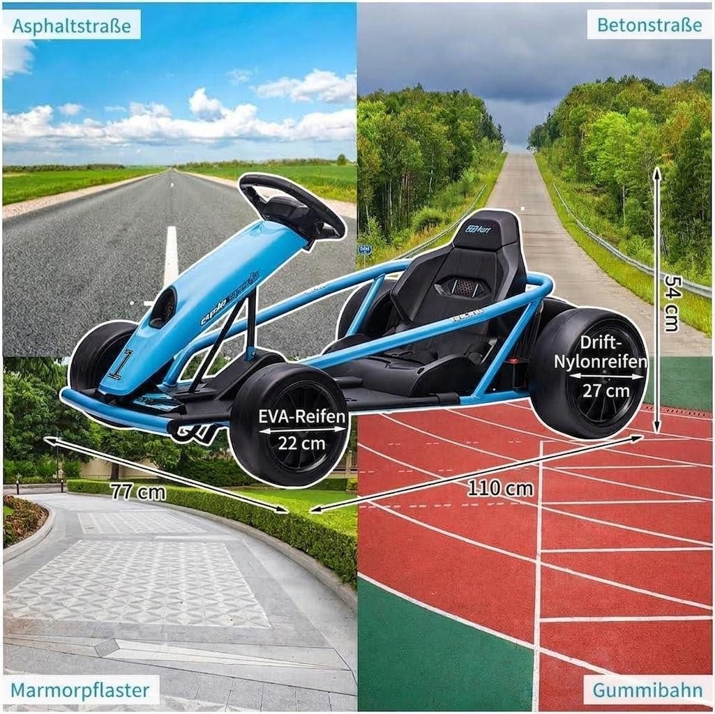 GarveeMore Elektro-Kinderquad Leistungsstarkes Drift Go-Kart Mit Musikfunktion, Sicherheitsgurt, Belastbarkeit 70 kg, (1-tlg), für Kinder 8-12 Jahre – 24V, 2x300W Motoren, Outdoor Elektrofahrzeug