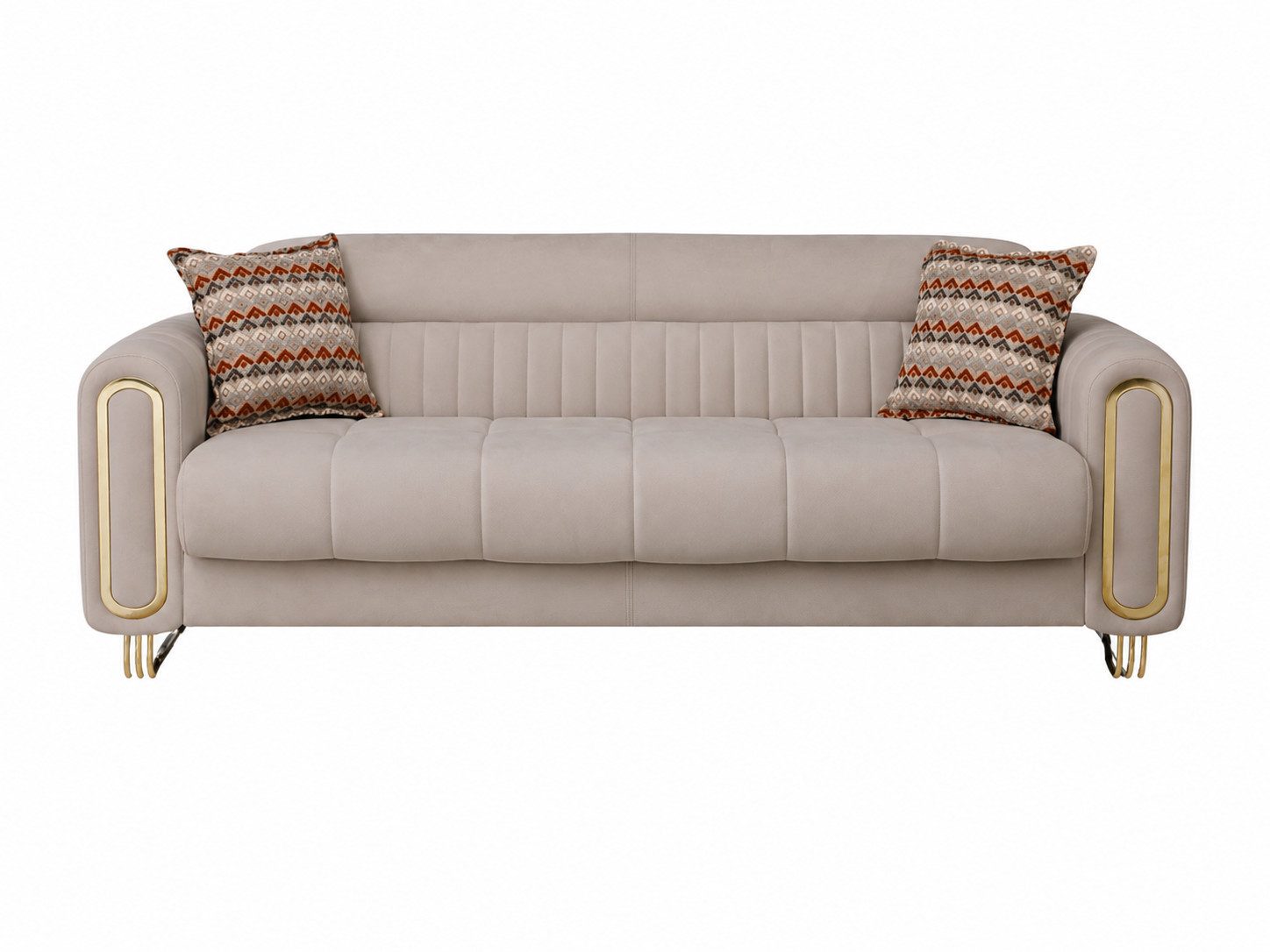 Villa Möbel Sofa Lima, 1 Einzelsofa 1 Teile, Beige 2er Sofa Schlaffunktion durch aufklappbare Sitzfläche