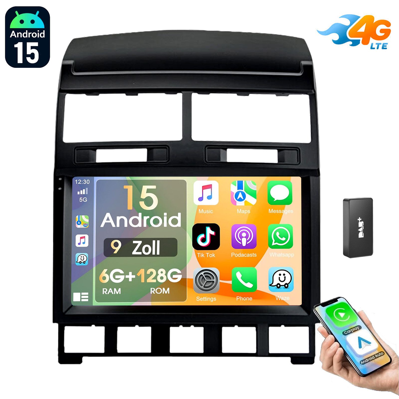 ESSGOO 6+128G Für VW Touareg 7L 2003-10 Autoradio CarPlay Android 15 GPS Navi Autoradio (6GB+128GB, RDS, 4G LTE, Digitalradio (DAB), FM, AM, Carplay Android Auto Bluetooth EQ USB GPS Navi WIFI Touchscreen)