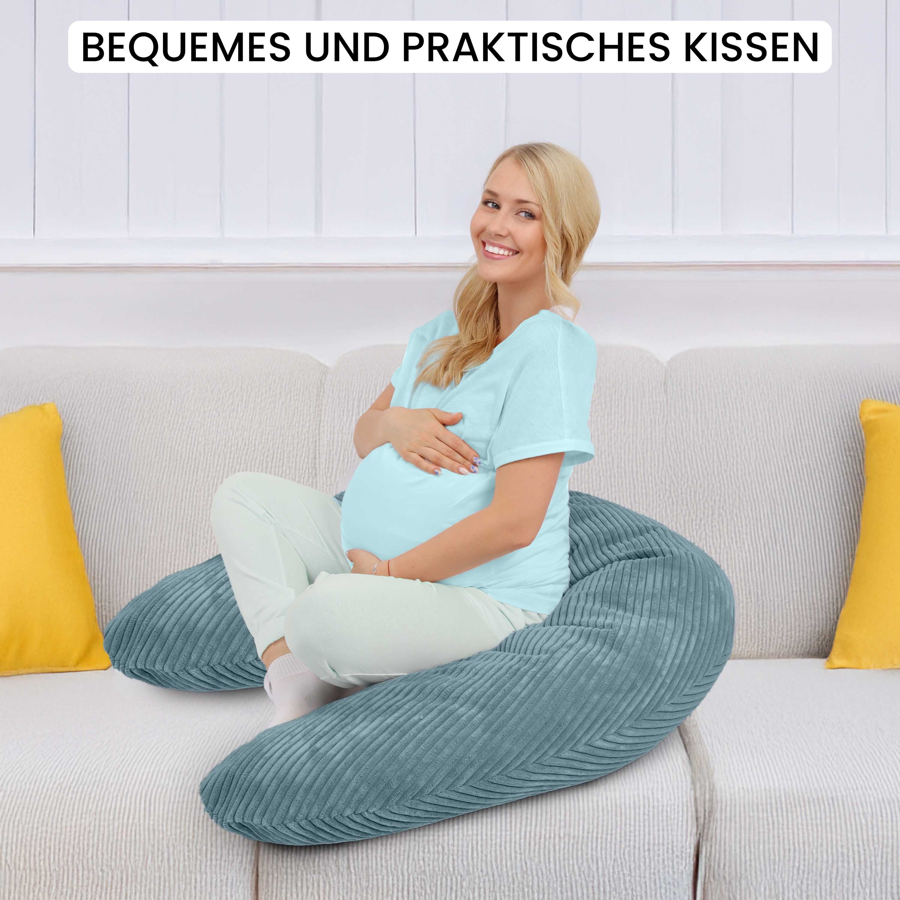 Amilian Stillkissen XXL 170 cm Schwangerschaftskissen Seitenschläferkissen U-Form, Set, mit Bezug, Cord-Optik, geräuscharm, Made in EU