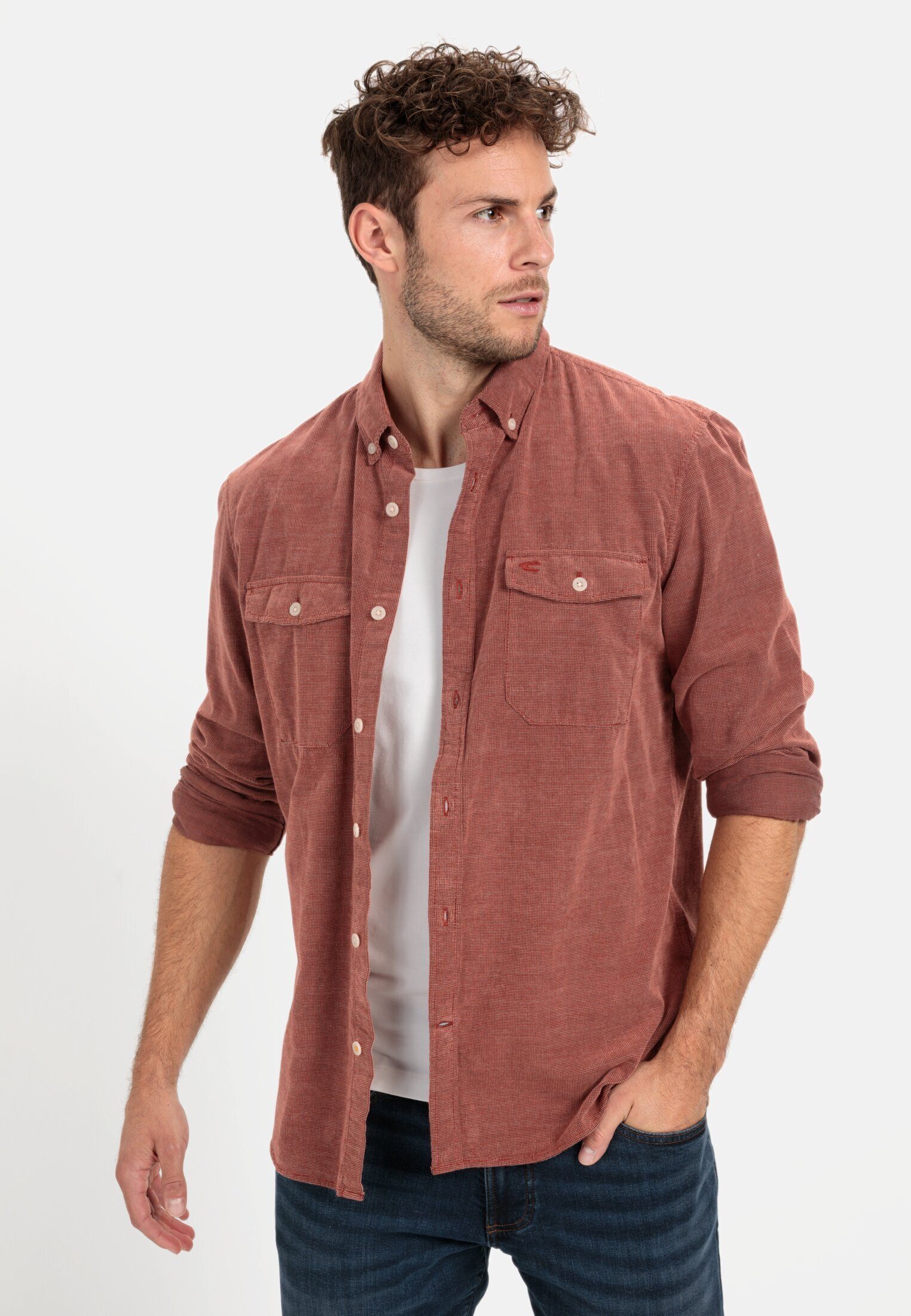 camel active Langarmhemd in Regular Fit aus Cord Langarm Button-Down Button günstig online kaufen