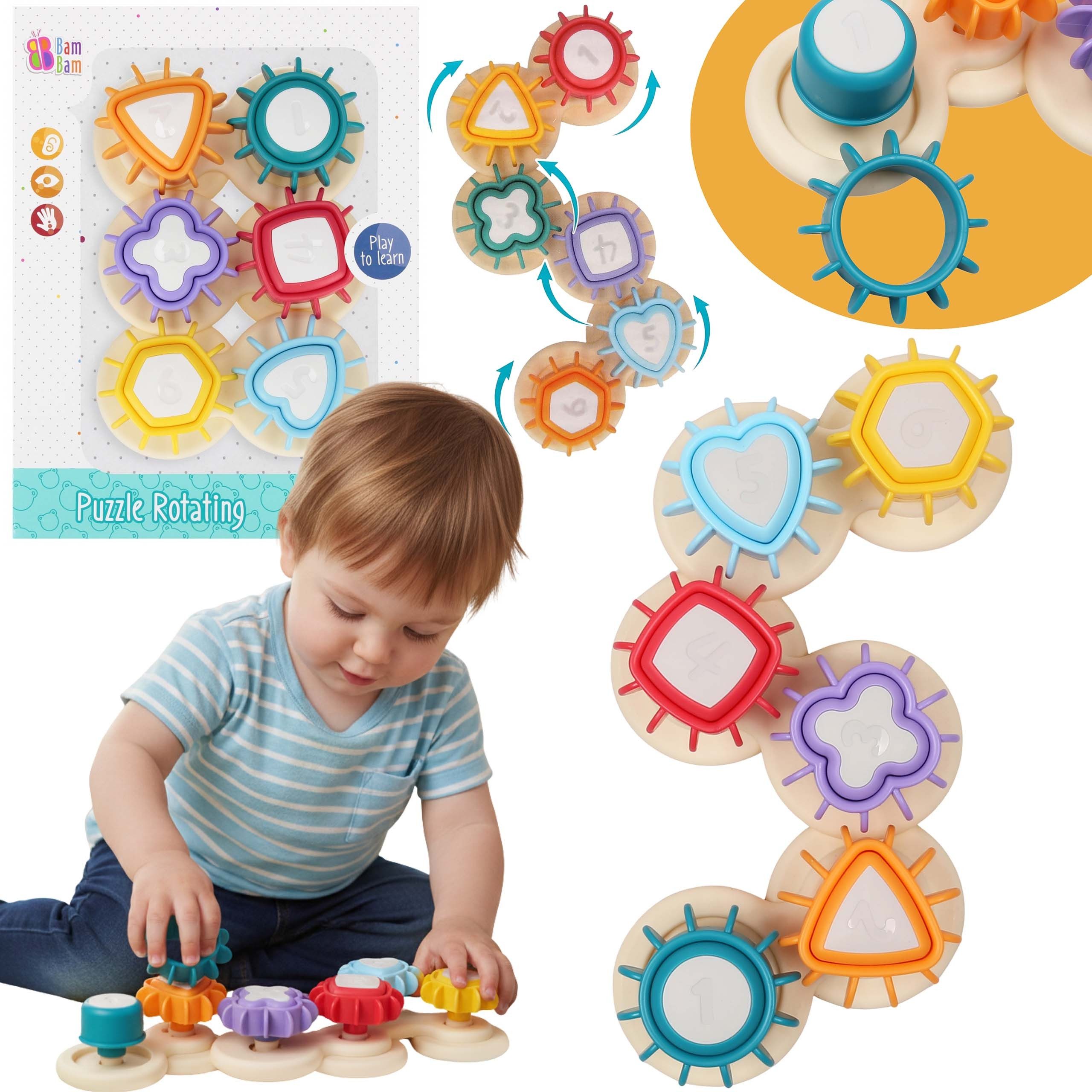 BAM BAM Lernspielzeug Bam Bam Drehpuzzle interaktives Lernspielzeug für die Entwicklung 9m+