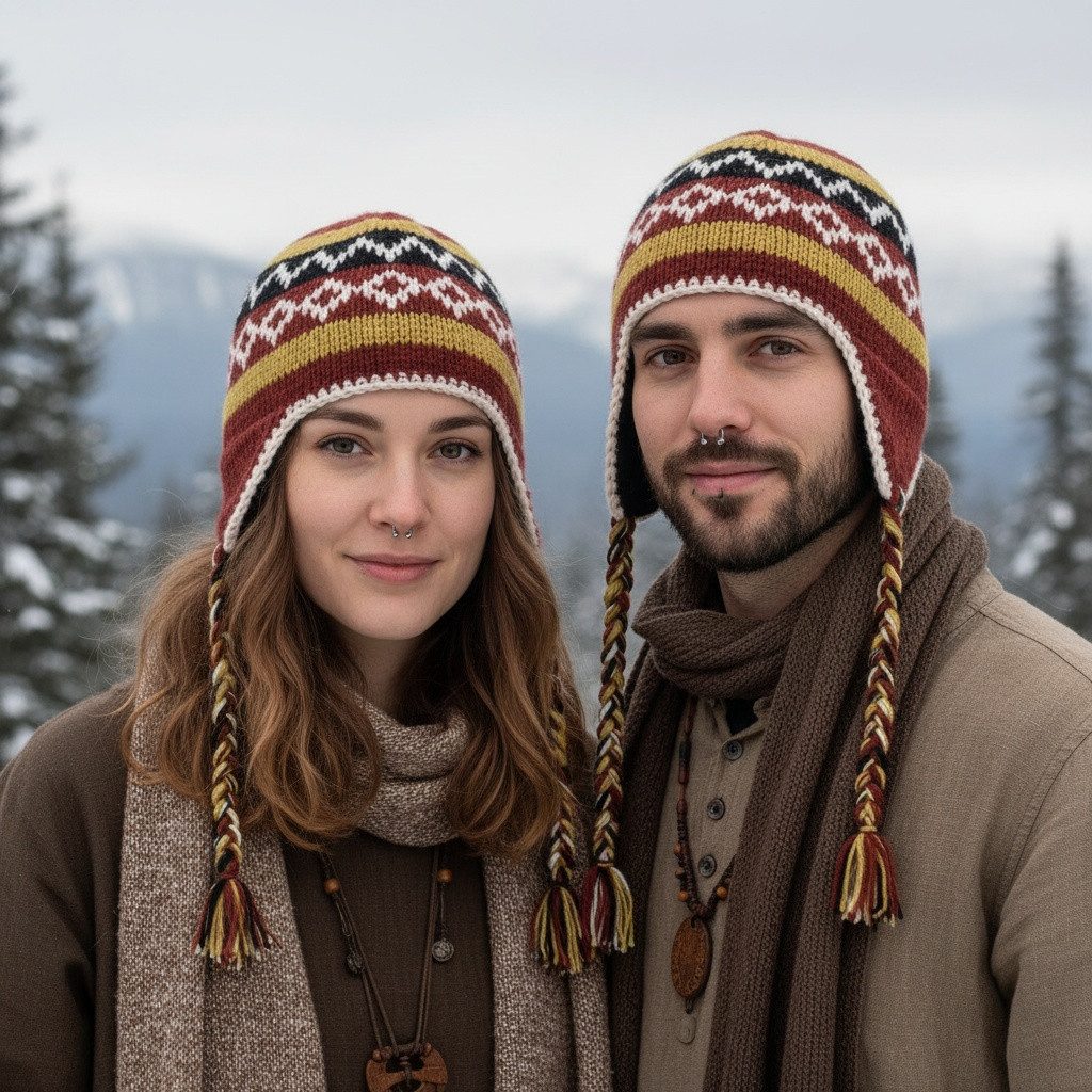 Guru-Shop Strickmütze Wollmütze mit Ohrenklappen, Norwegermütze - braun günstig online kaufen